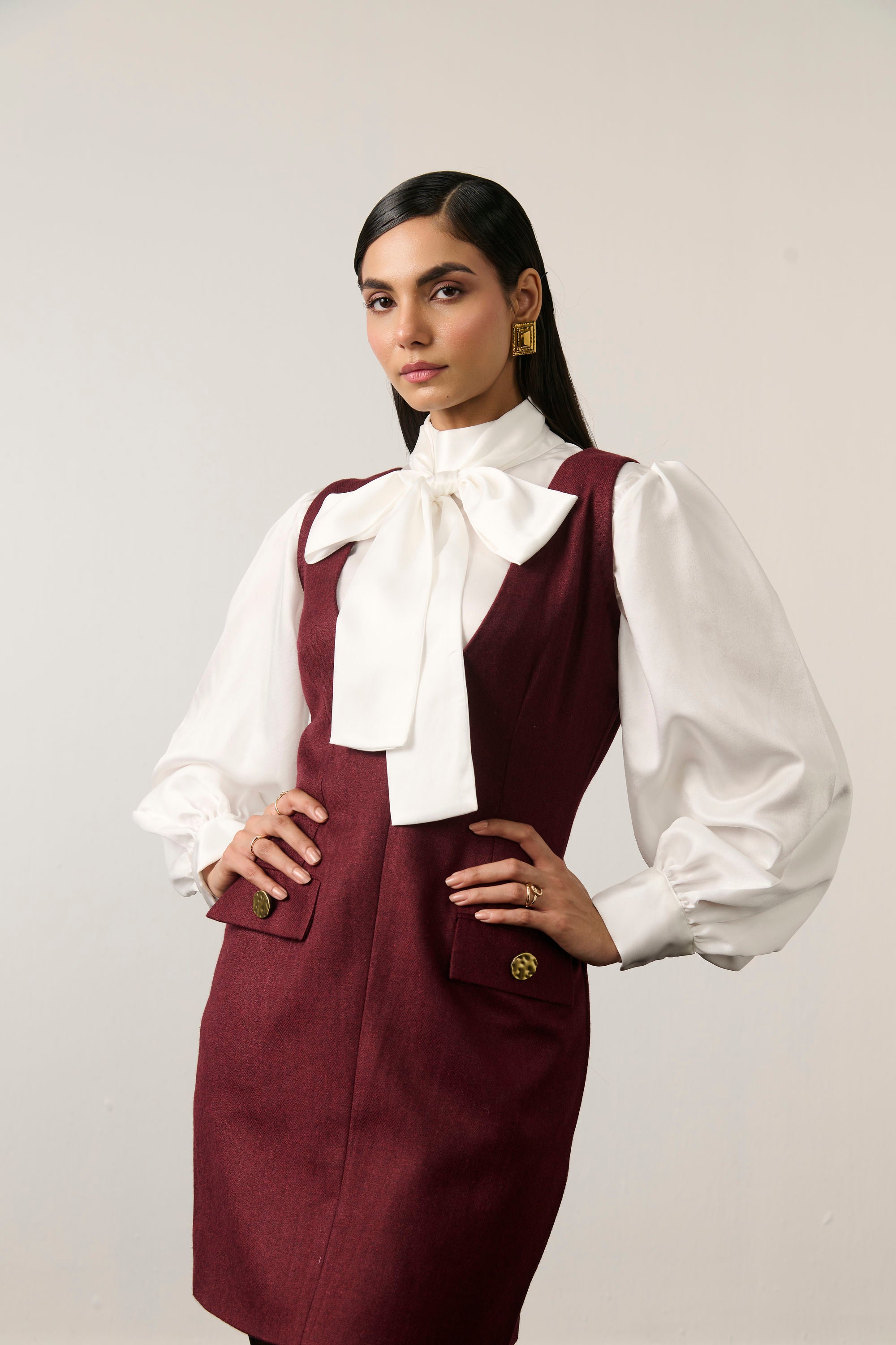 MAROON AND IVORY MINI DRESS