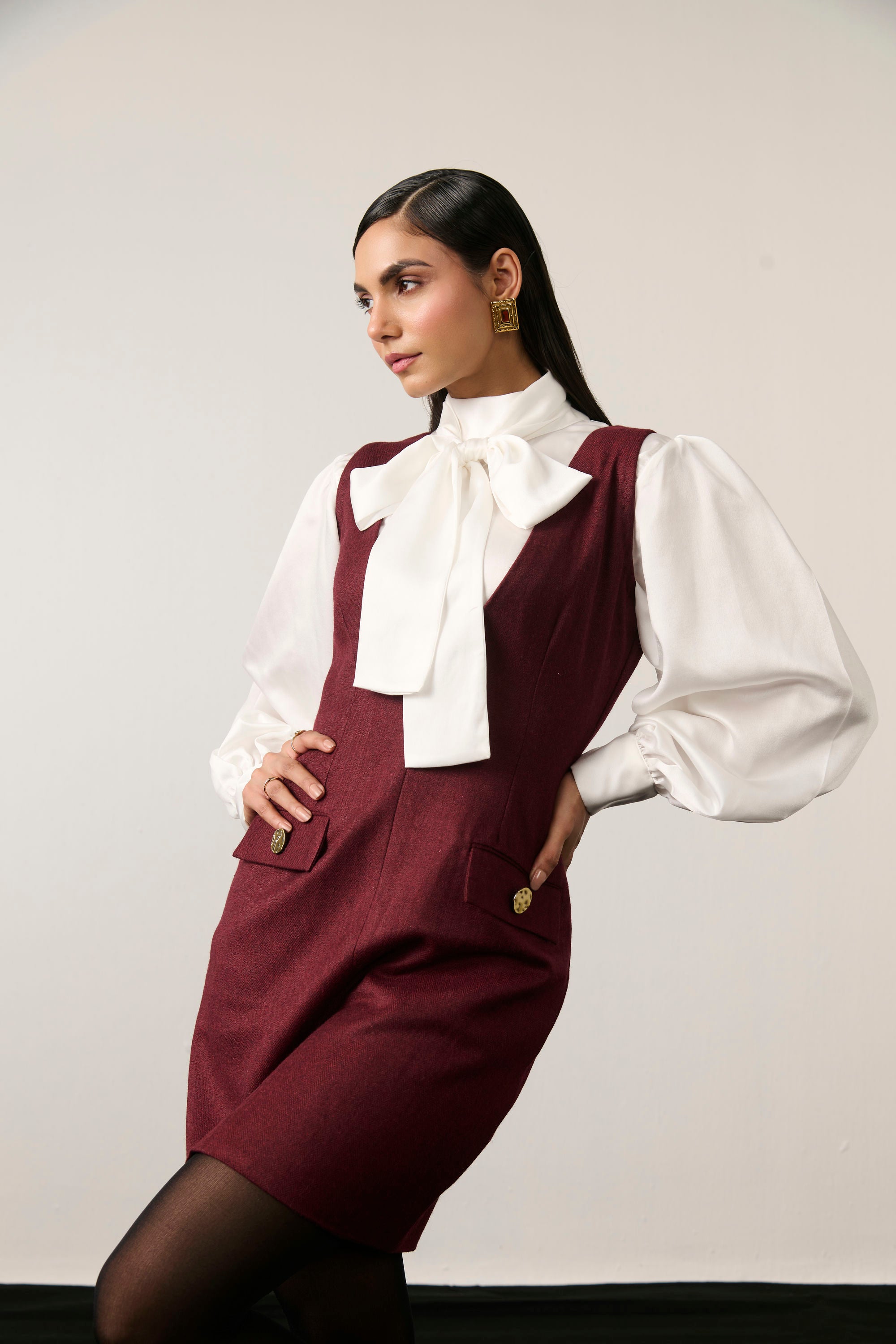 MAROON AND IVORY MINI DRESS