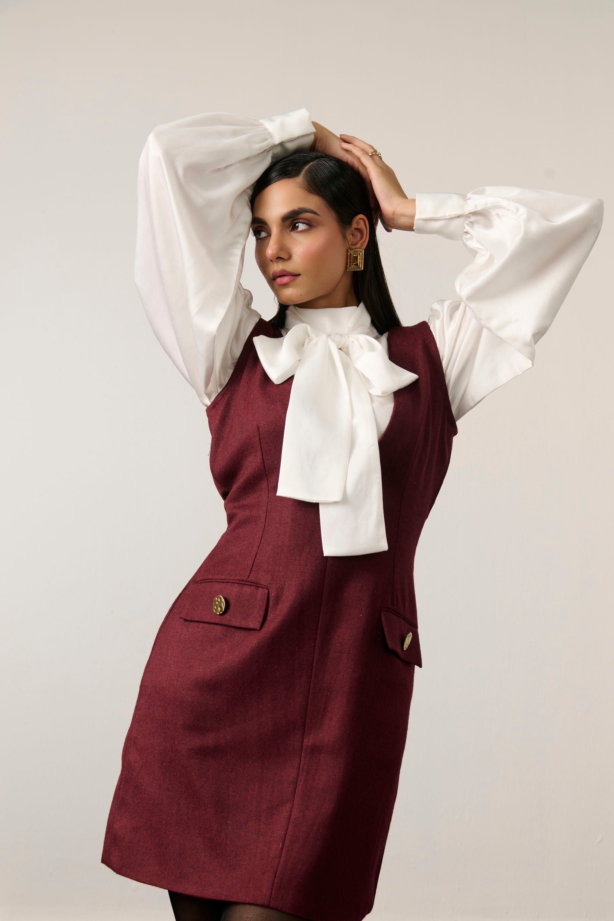 MAROON AND IVORY MINI DRESS