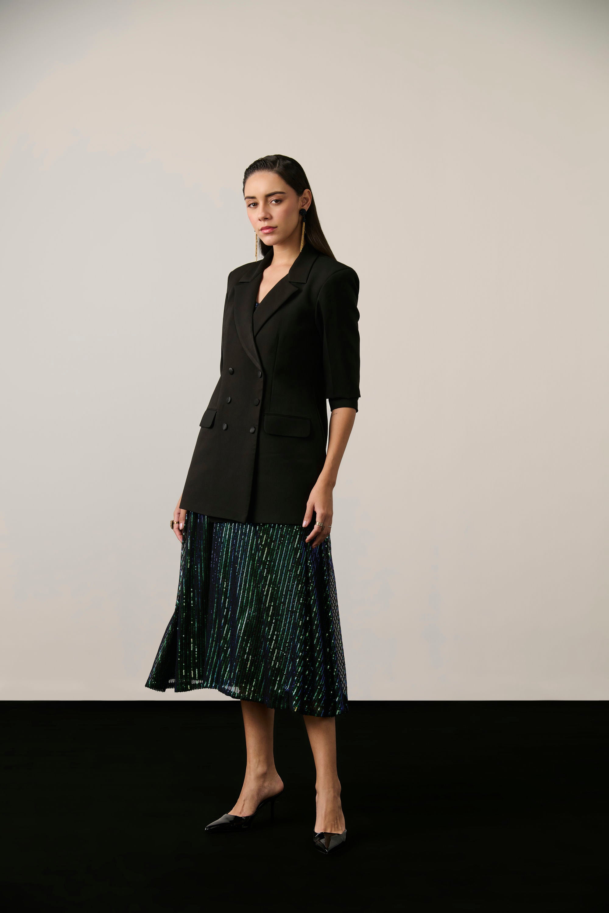 BLACK AND RAINBOW SEQUIN BLAZER SET