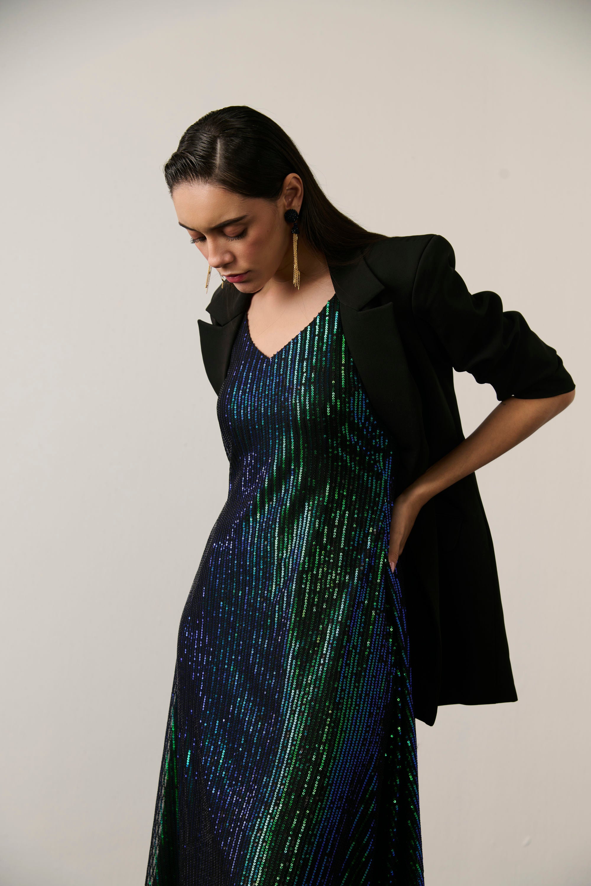 BLACK AND RAINBOW SEQUIN BLAZER SET