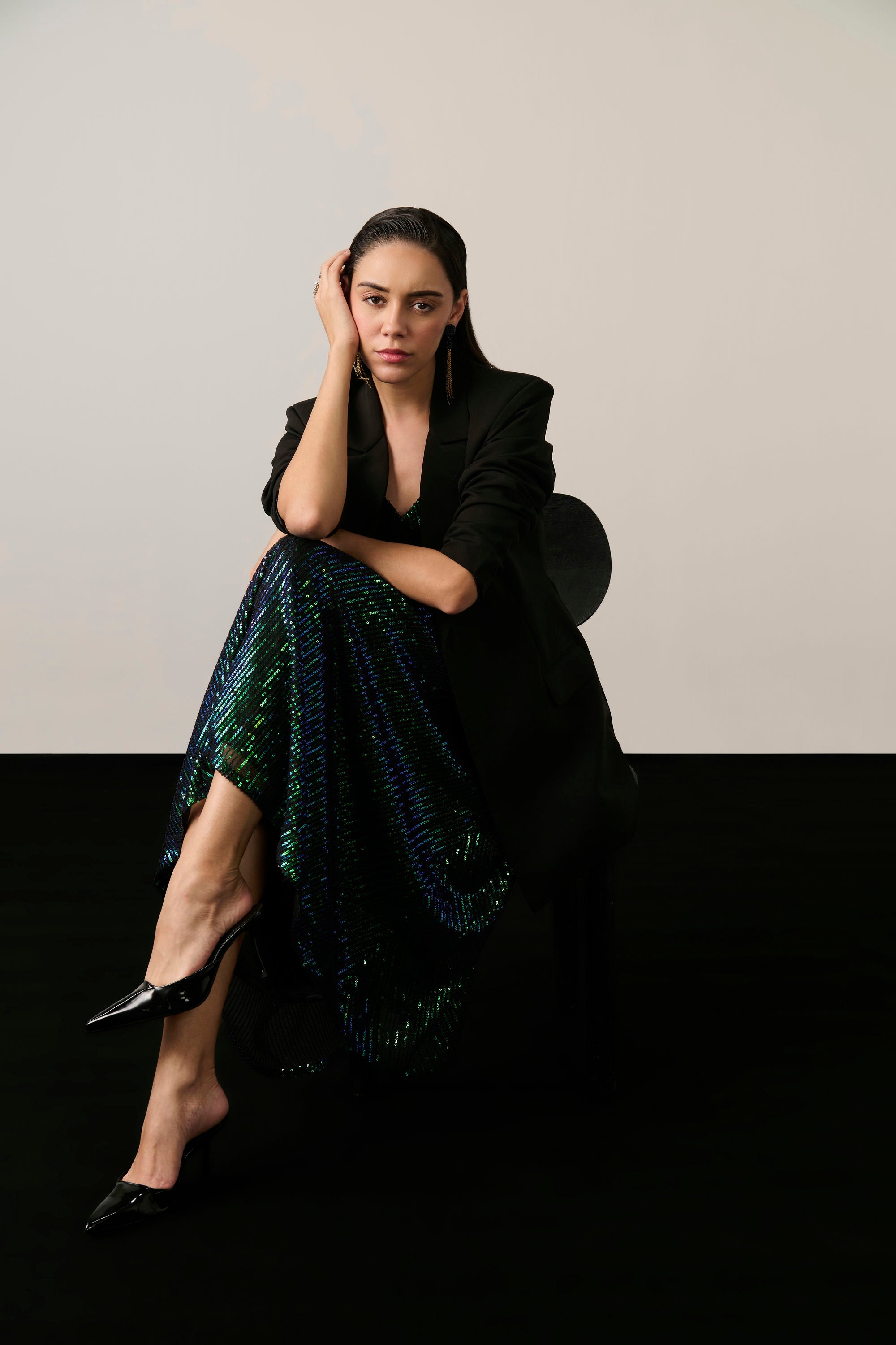 BLACK AND RAINBOW SEQUIN BLAZER SET