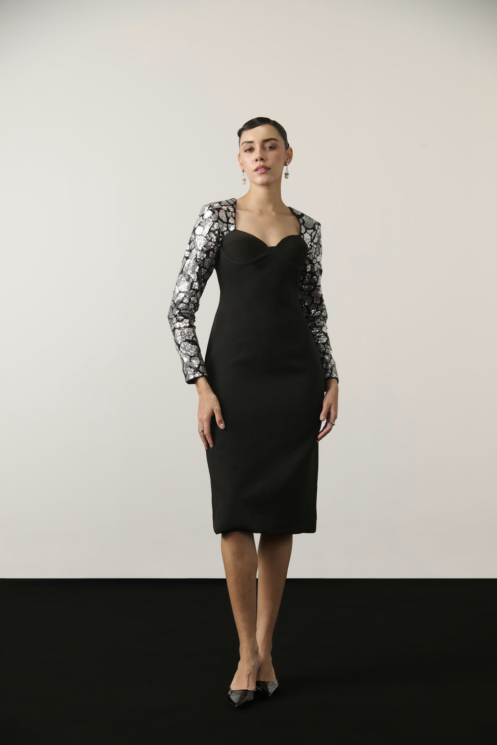 BLACK AND SILVER SEQUIN MIDI