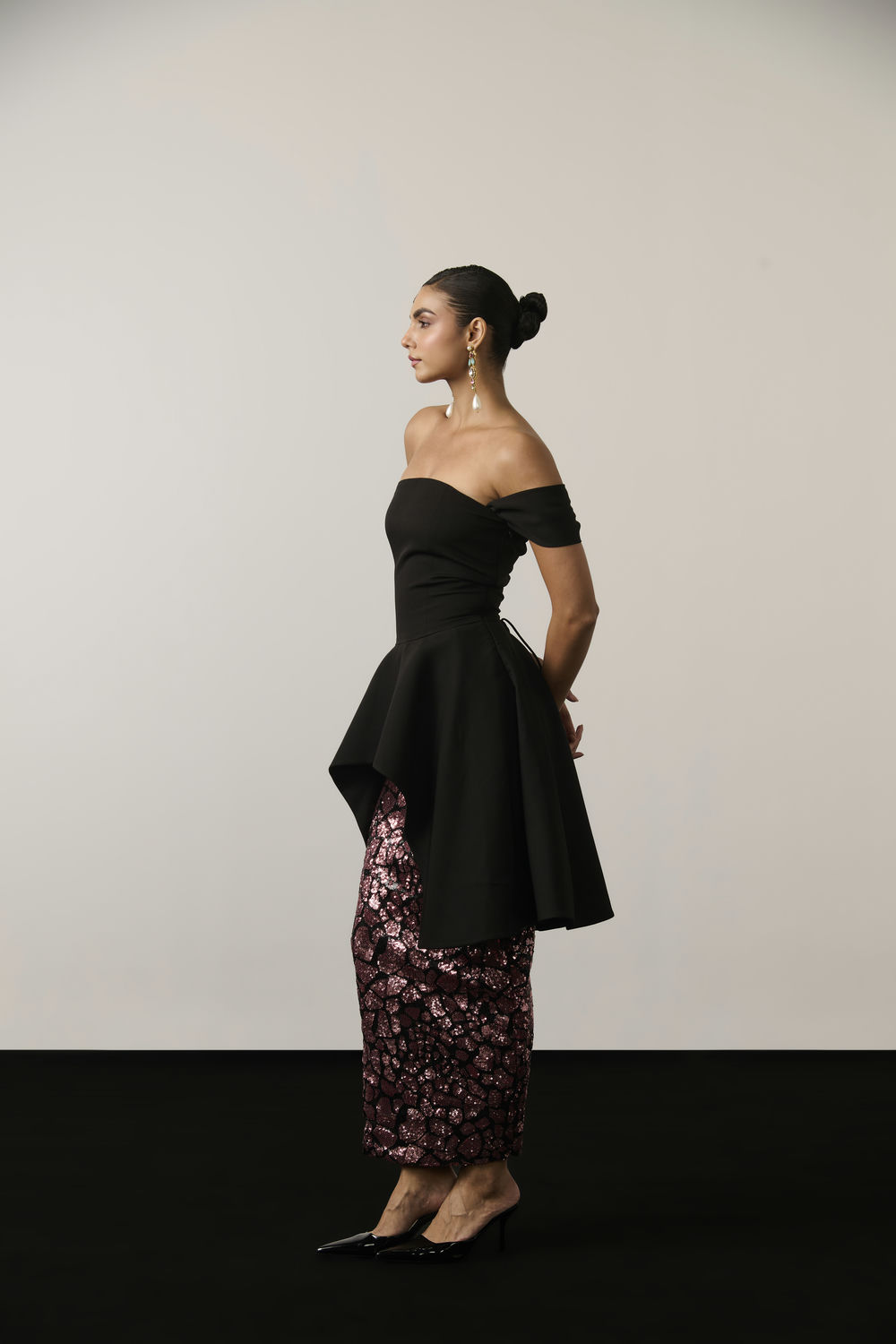 BLACK AND RUST SKIRT SET