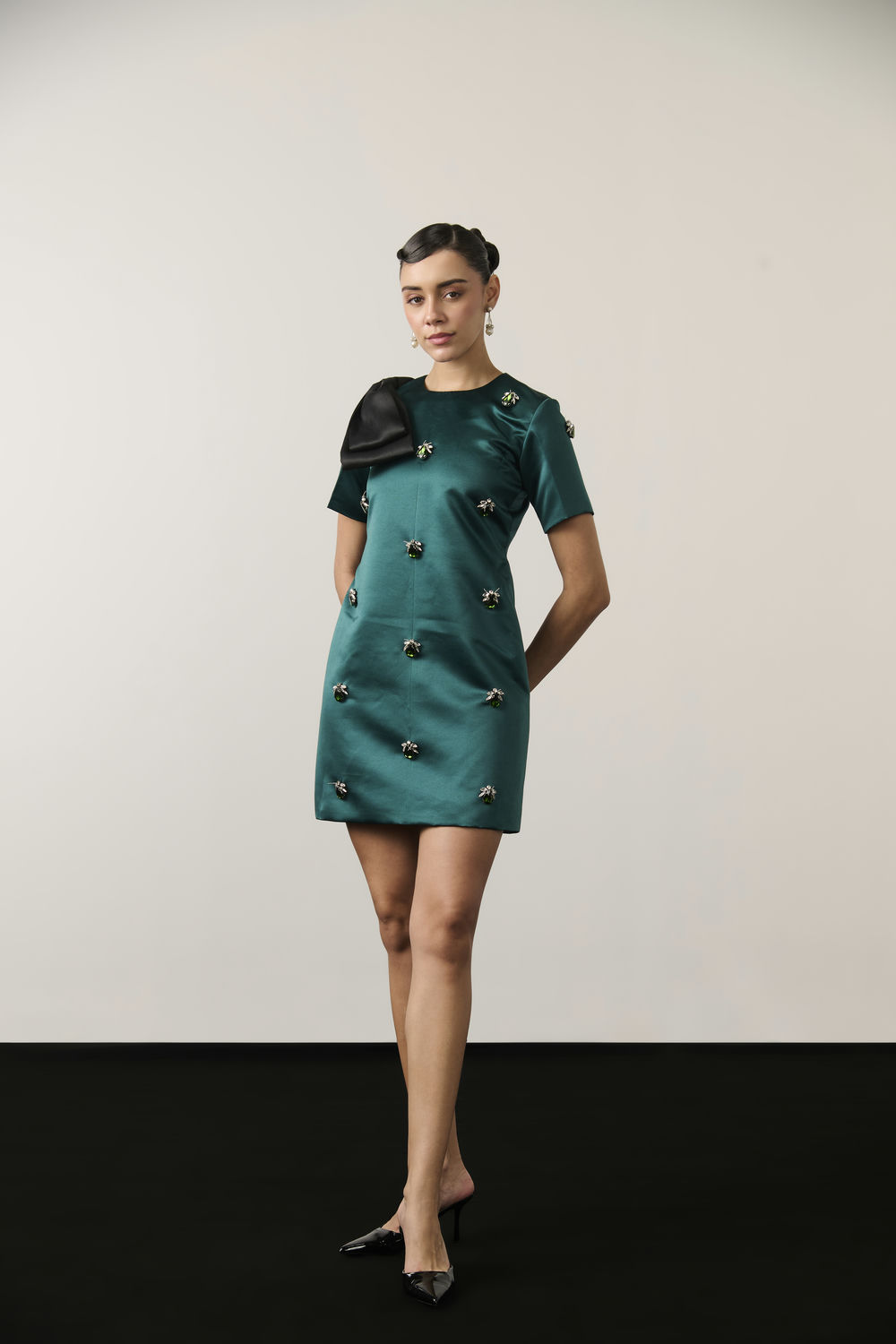 EMERALD AND BLACK BOW DRESS