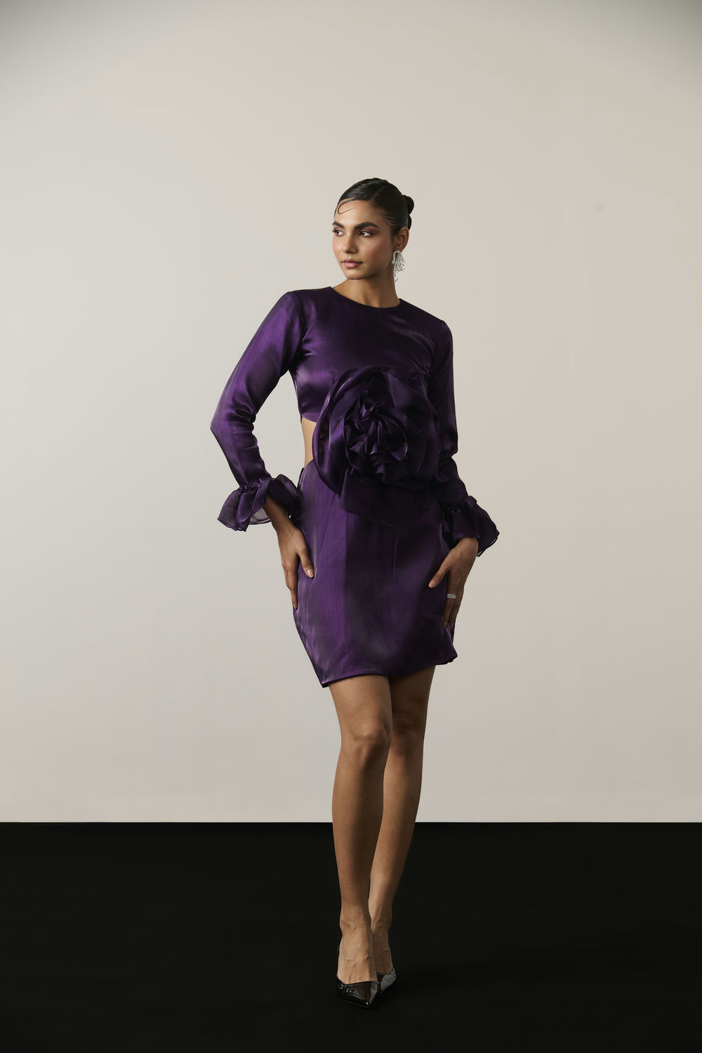 PURPLE ORGANZA FLOWER DRESS