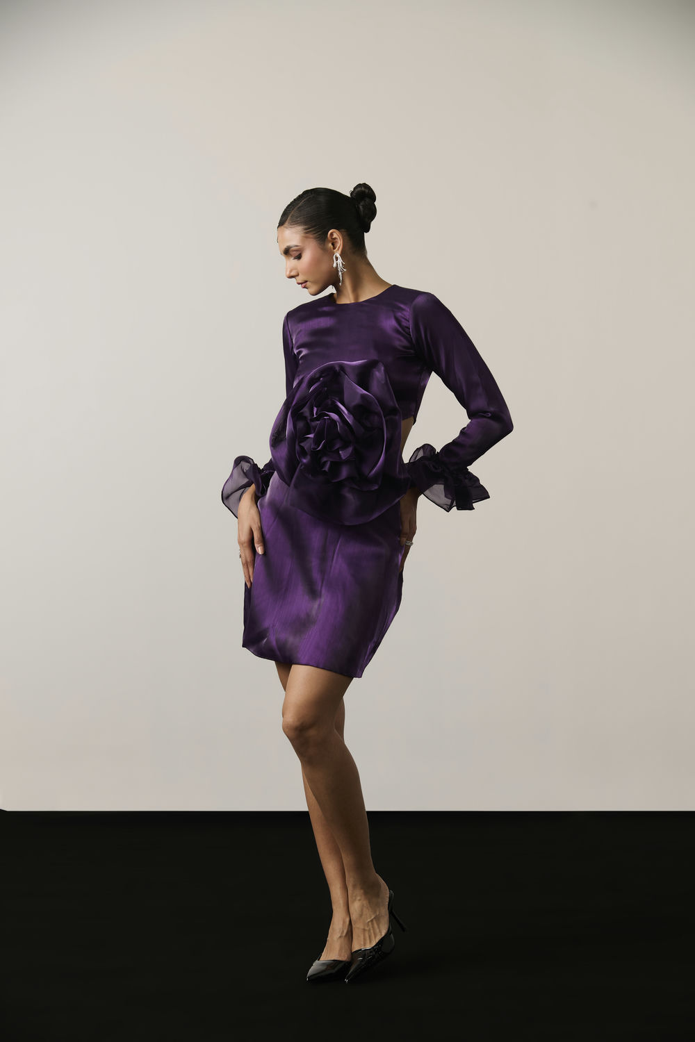PURPLE ORGANZA FLOWER DRESS