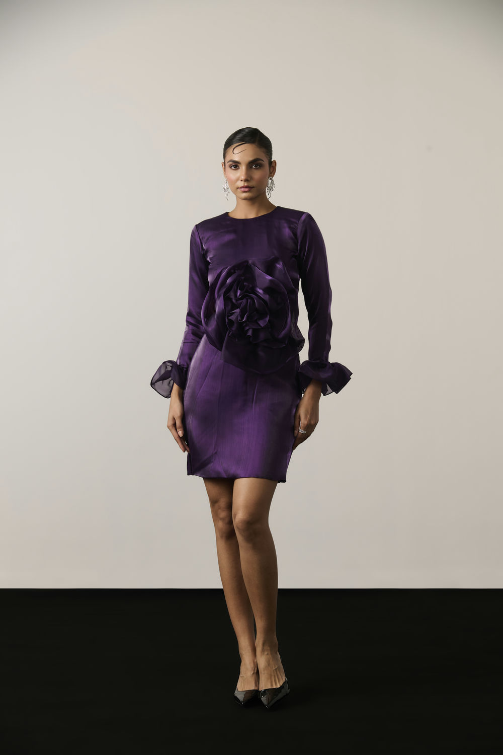 PURPLE ORGANZA FLOWER DRESS