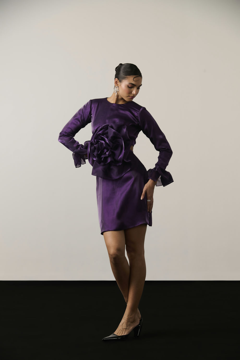 PURPLE ORGANZA FLOWER DRESS