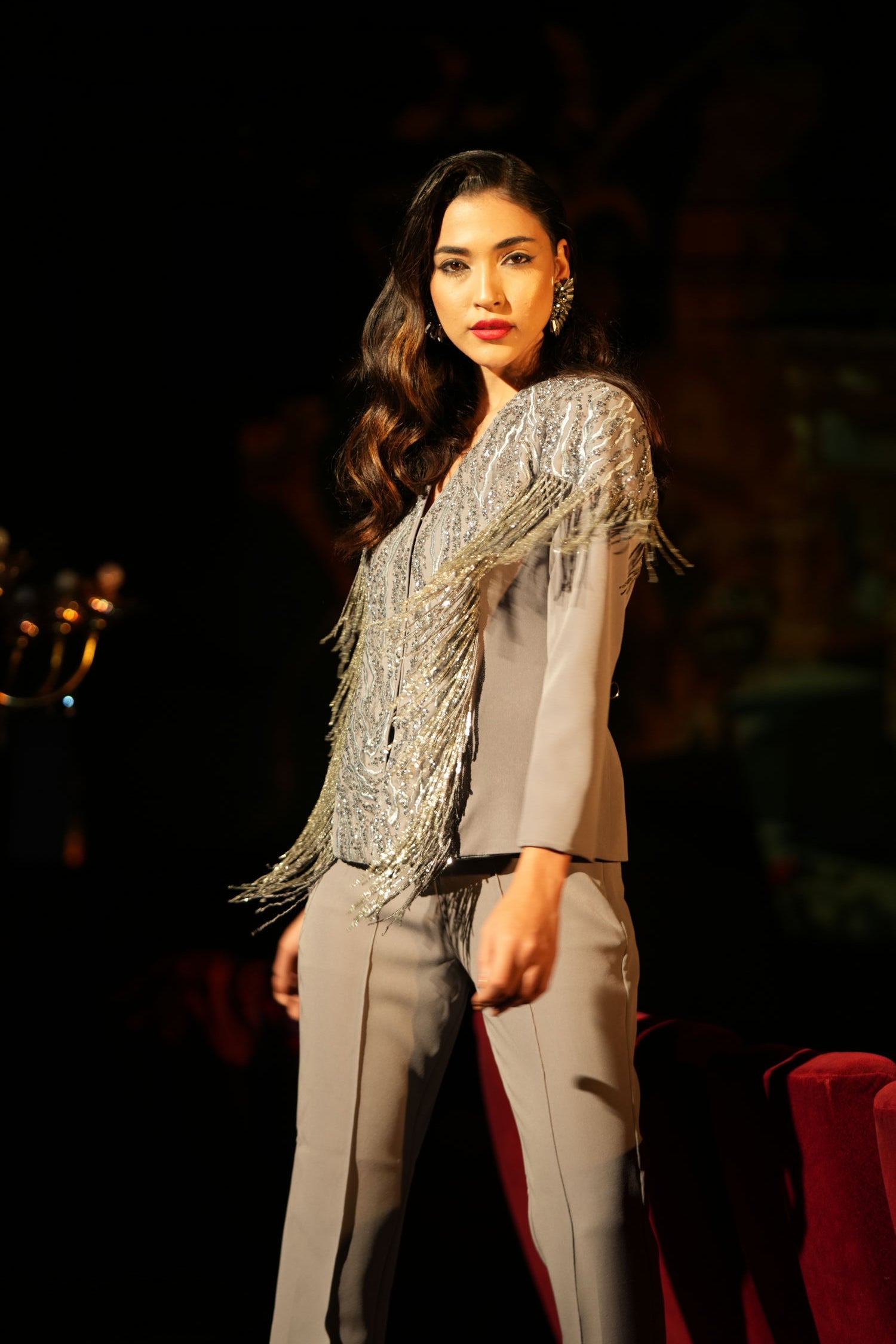 GREY SEQUIN FRINGE CO-ORD - LabelIris