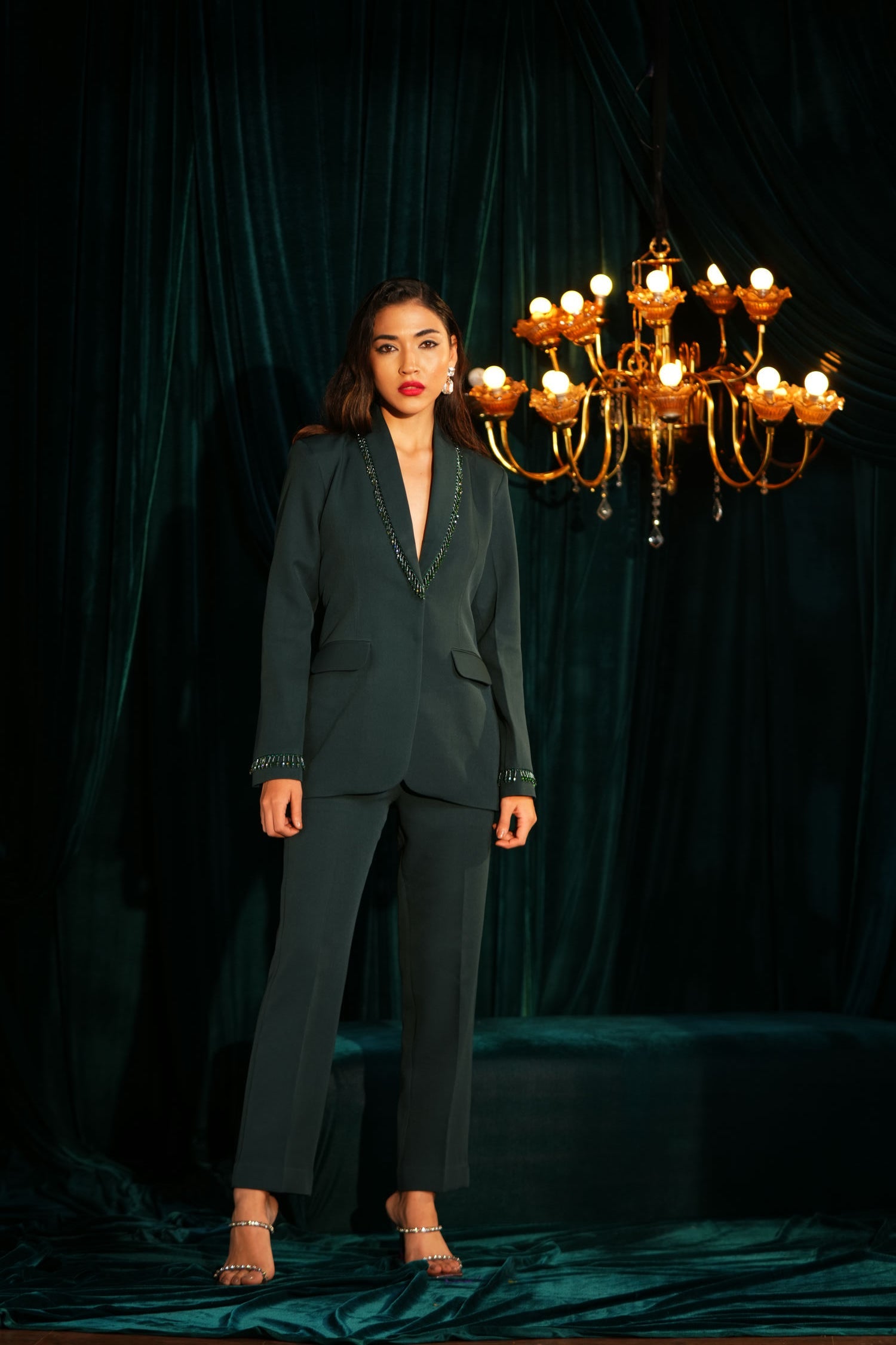 EMERALD BEADED PANT SUIT - LabelIris