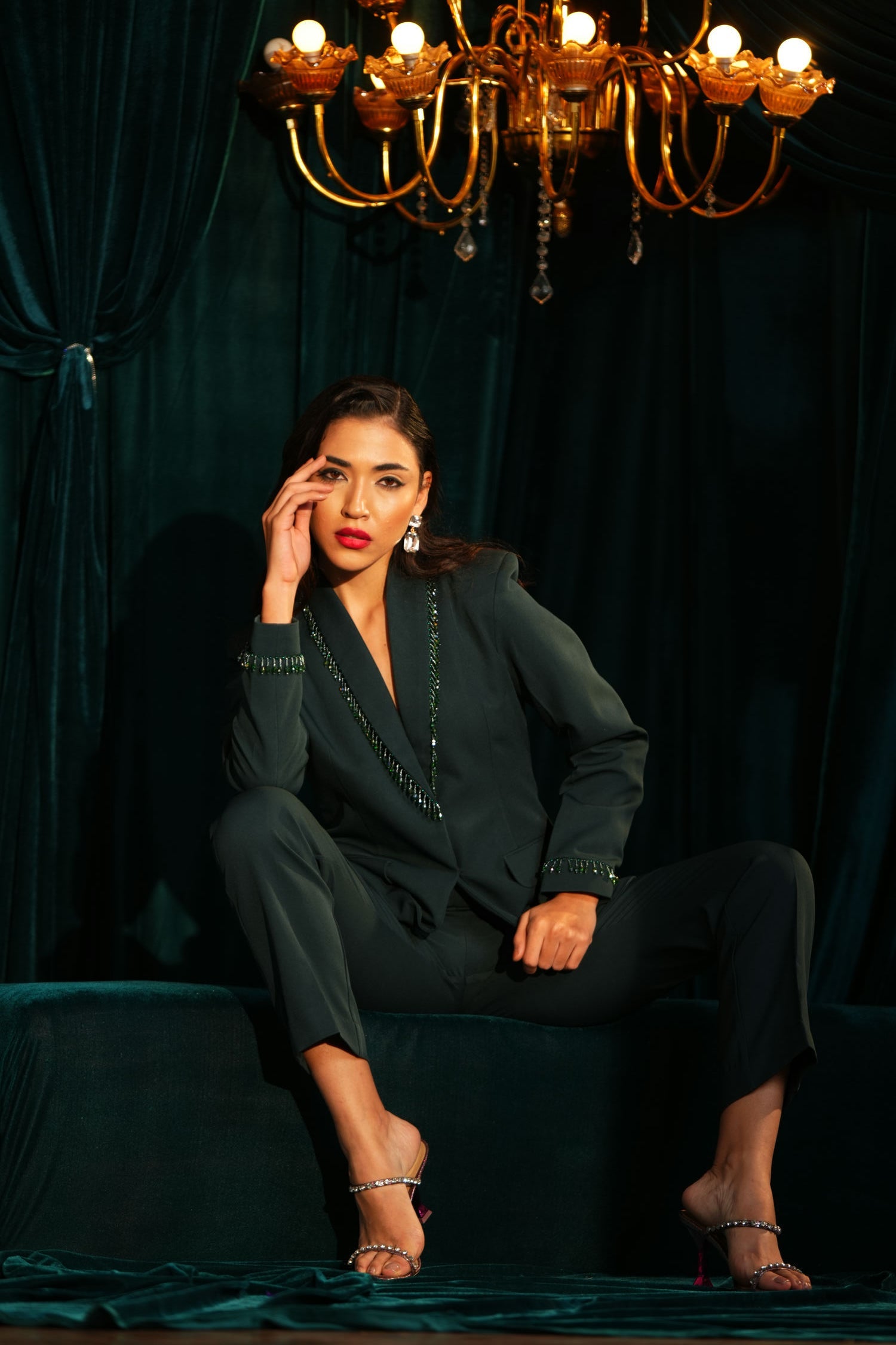 EMERALD BEADED PANT SUIT - LabelIris