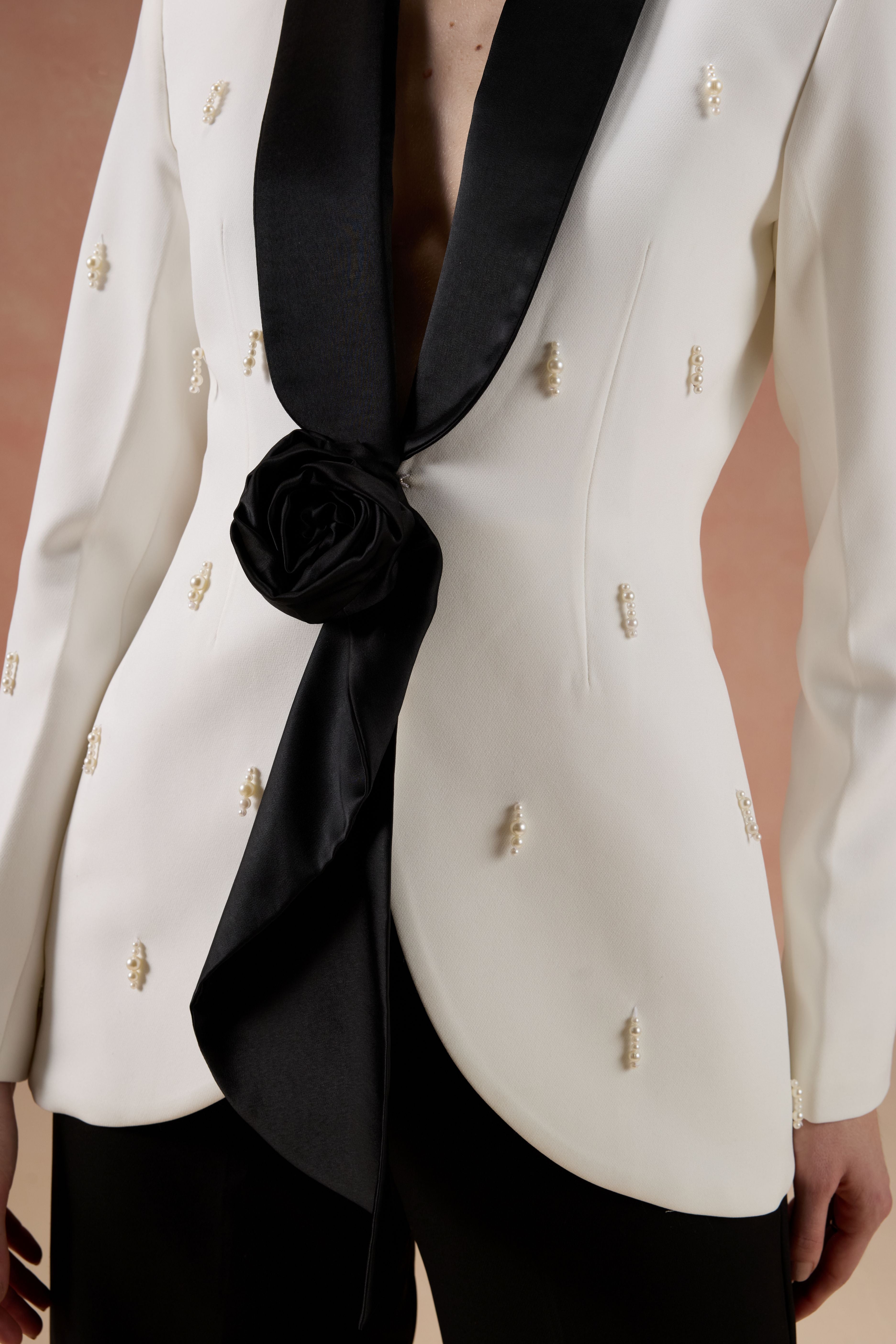 IVORY AND BLACK ROSE BLAZER SET