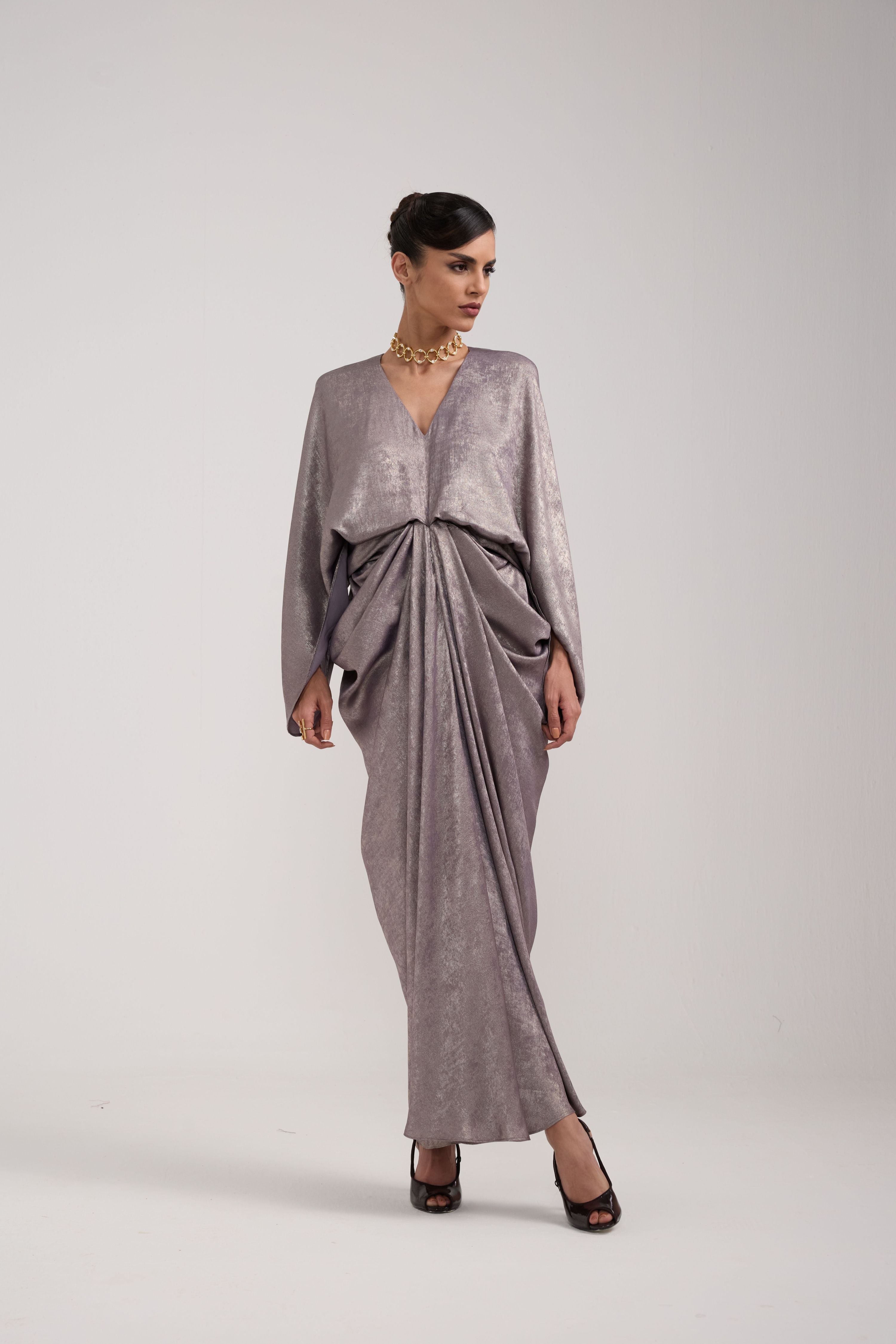 GREY SHIMMER DRAPED KAFTAN