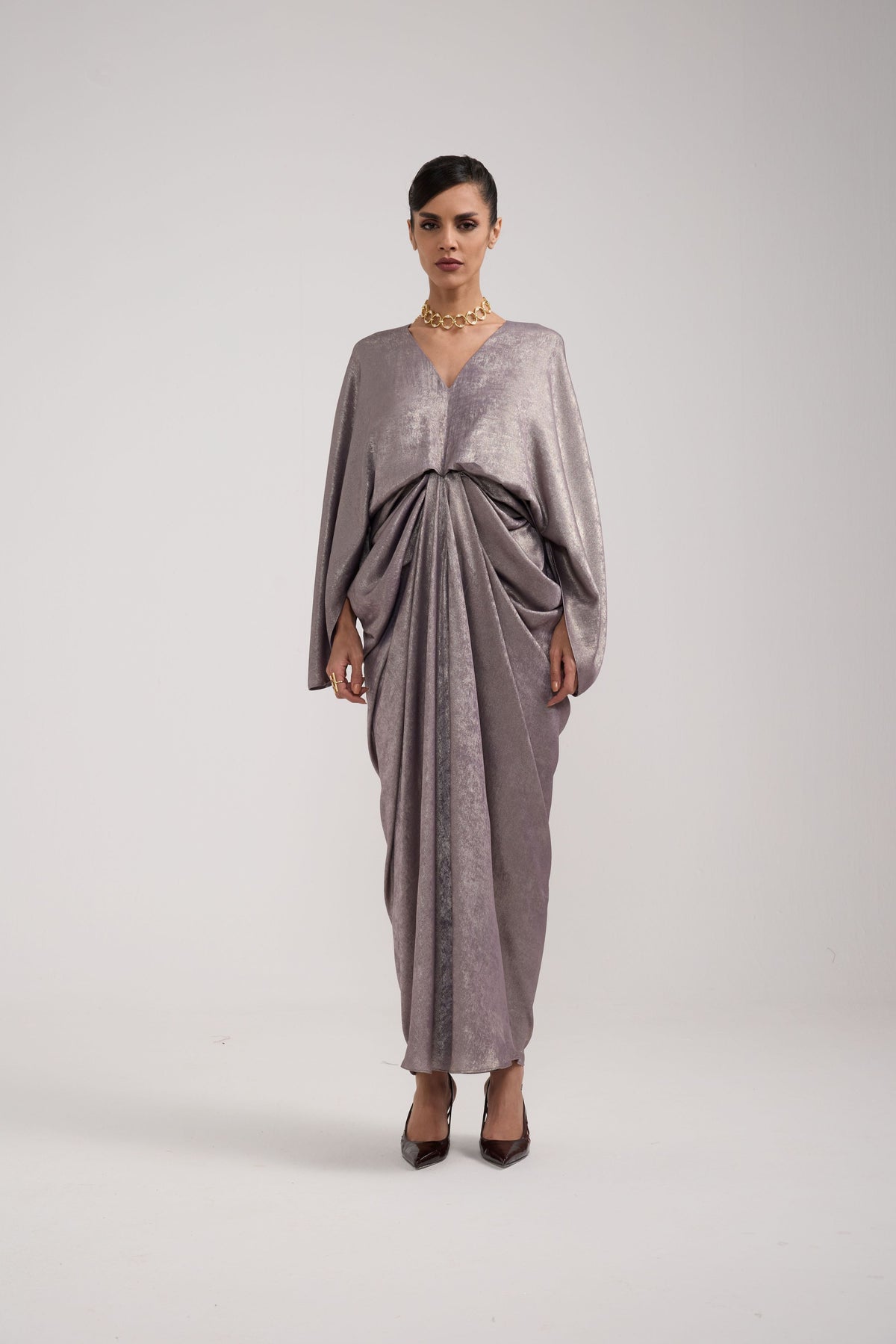 GREY SHIMMER DRAPED KAFTAN