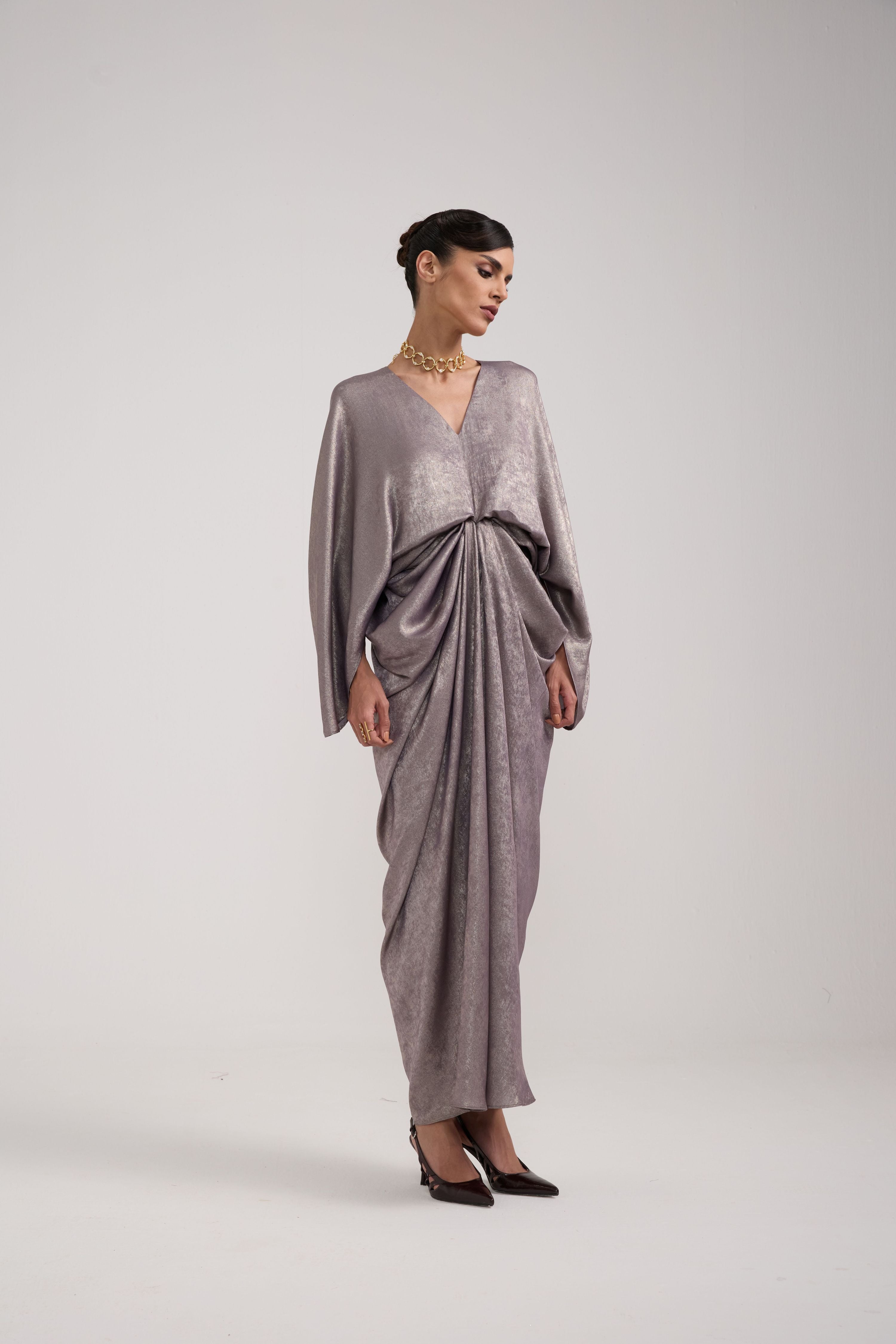 GREY SHIMMER DRAPED KAFTAN