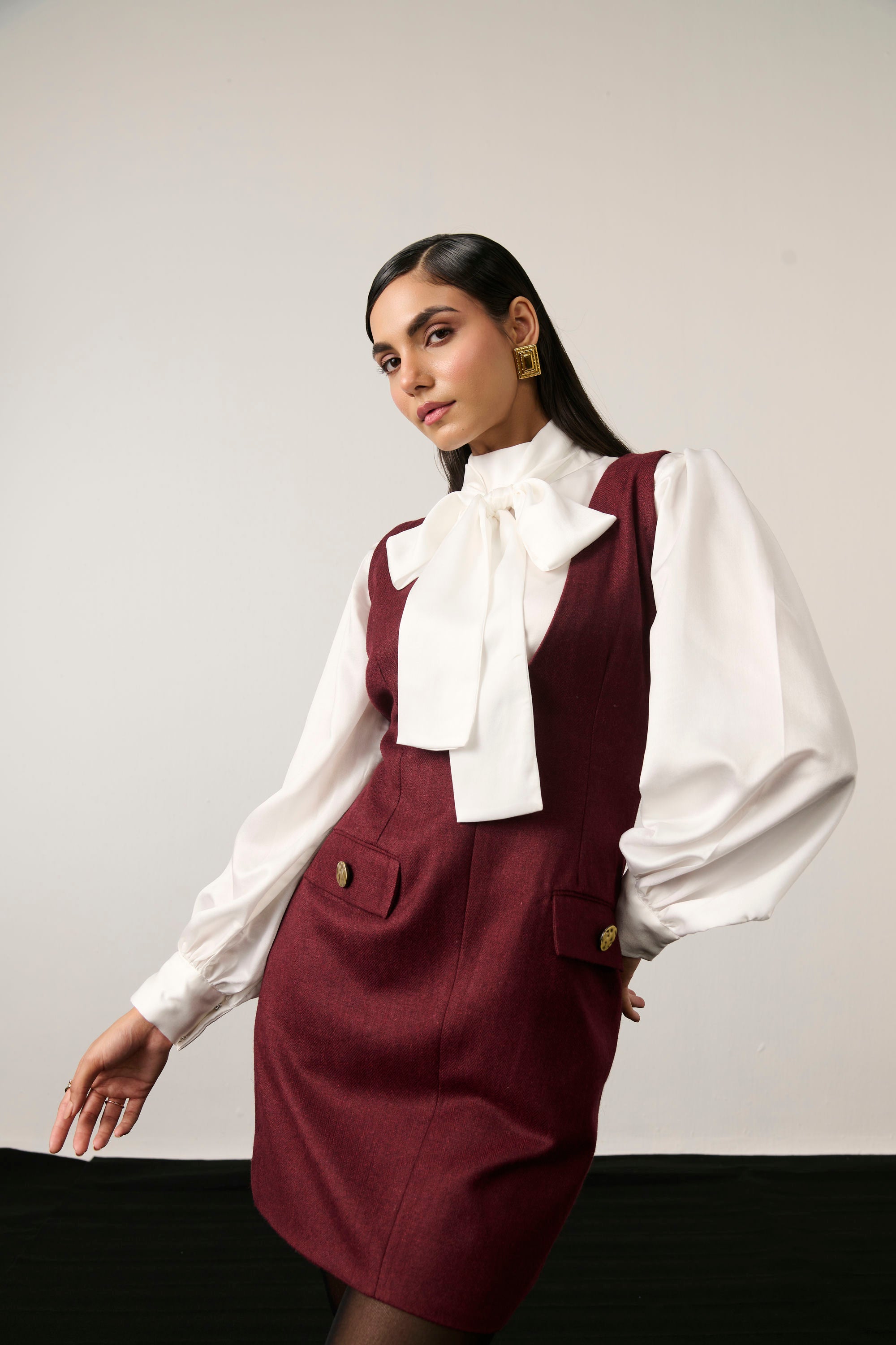 MAROON AND IVORY MINI DRESS