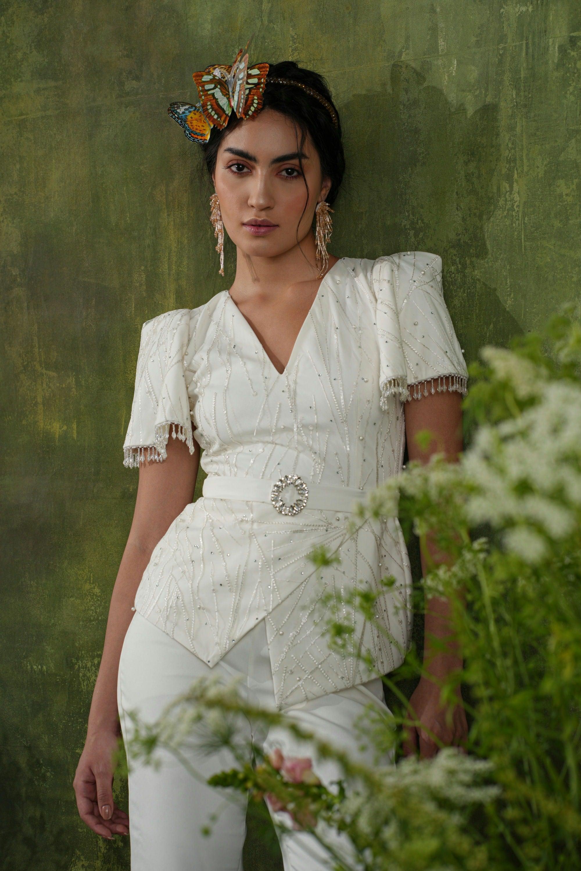 IVORY EMBROIDERED  BEADED CO-ORD SET - SALE