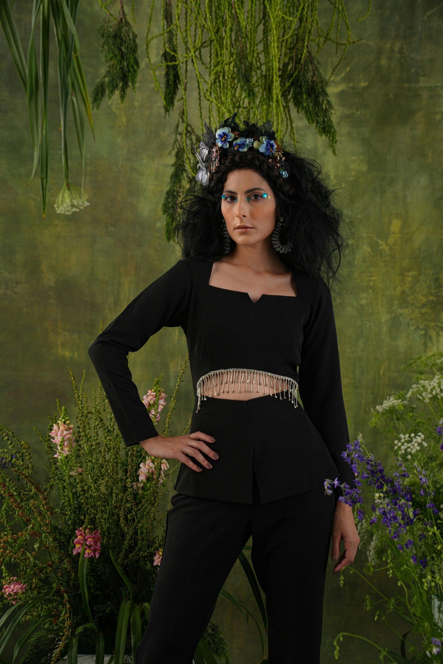 MASOOM MINAWALA IN BLACK  EMBELLISHED CUT-OUT CO-ORD SET