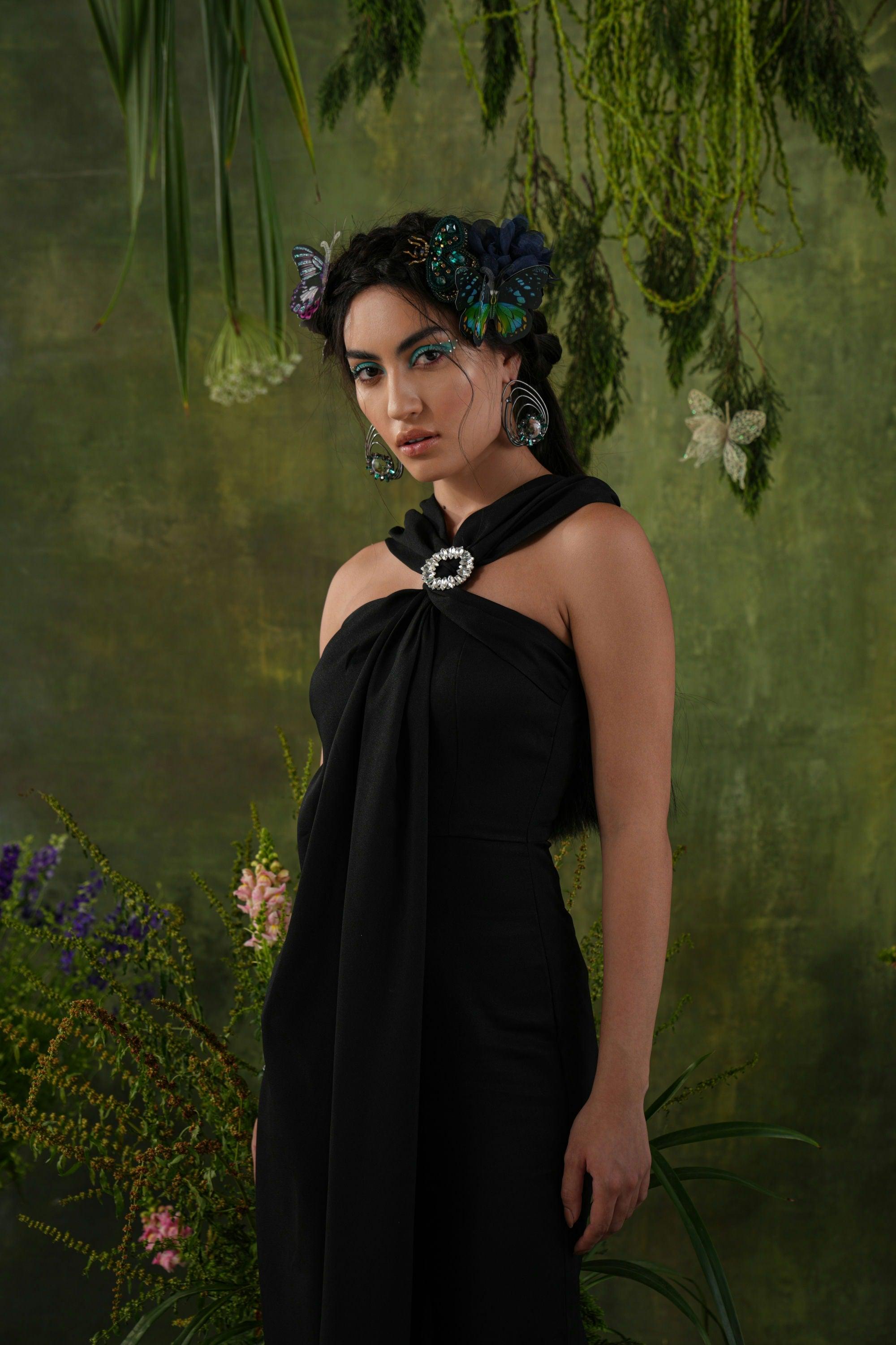 BLACK FRONT DRAPE JUMPSUIT