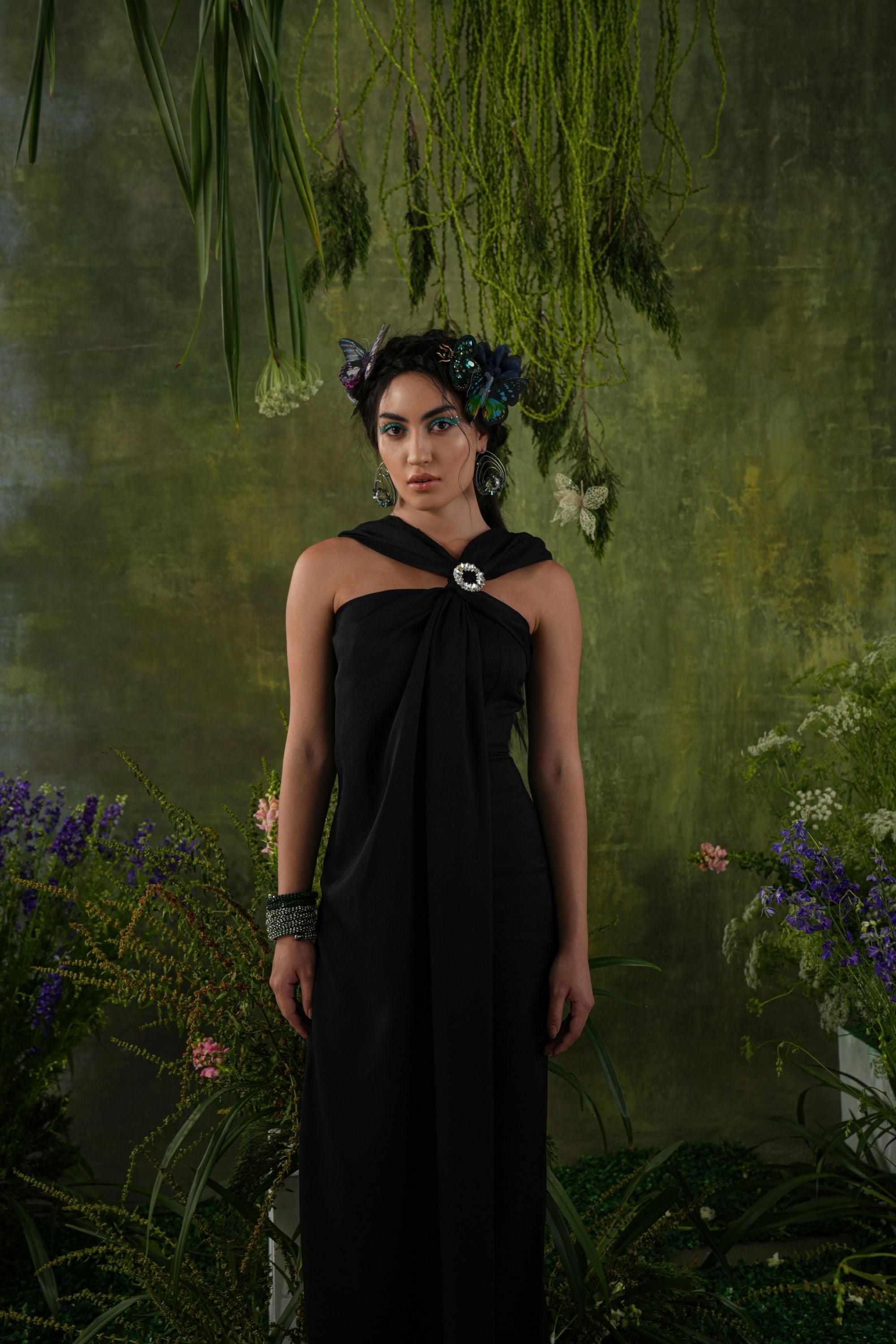 BLACK FRONT DRAPE JUMPSUIT
