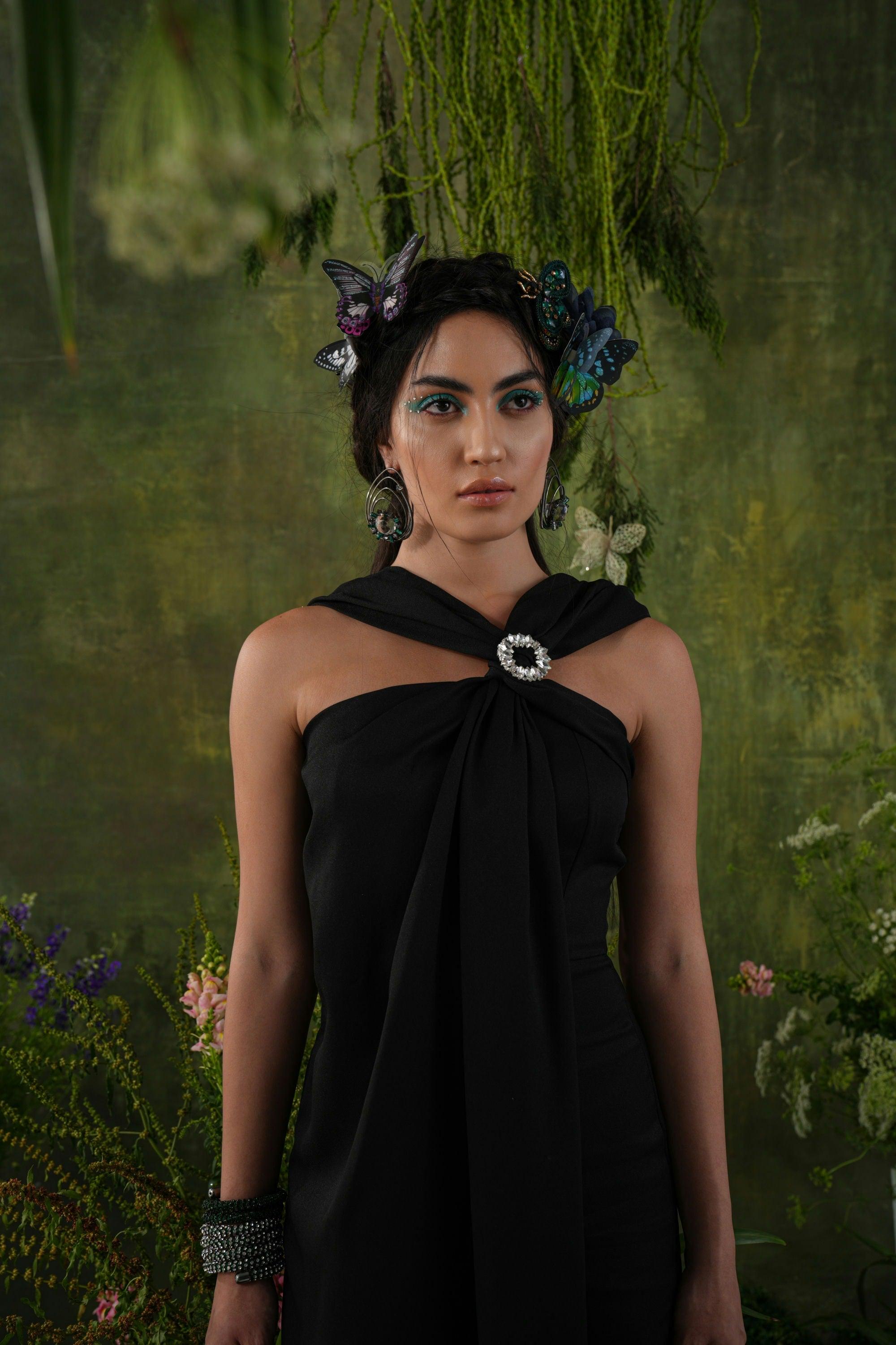 BLACK FRONT DRAPE JUMPSUIT