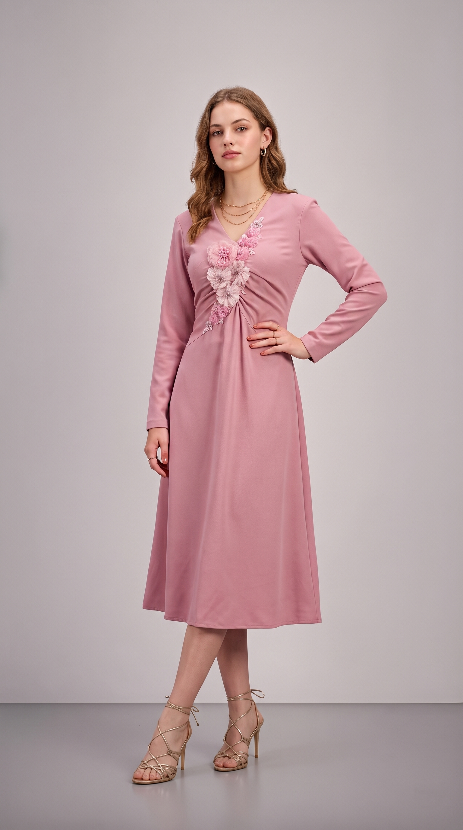 MAUVE FLORAL EMBELLISHED MIDI
