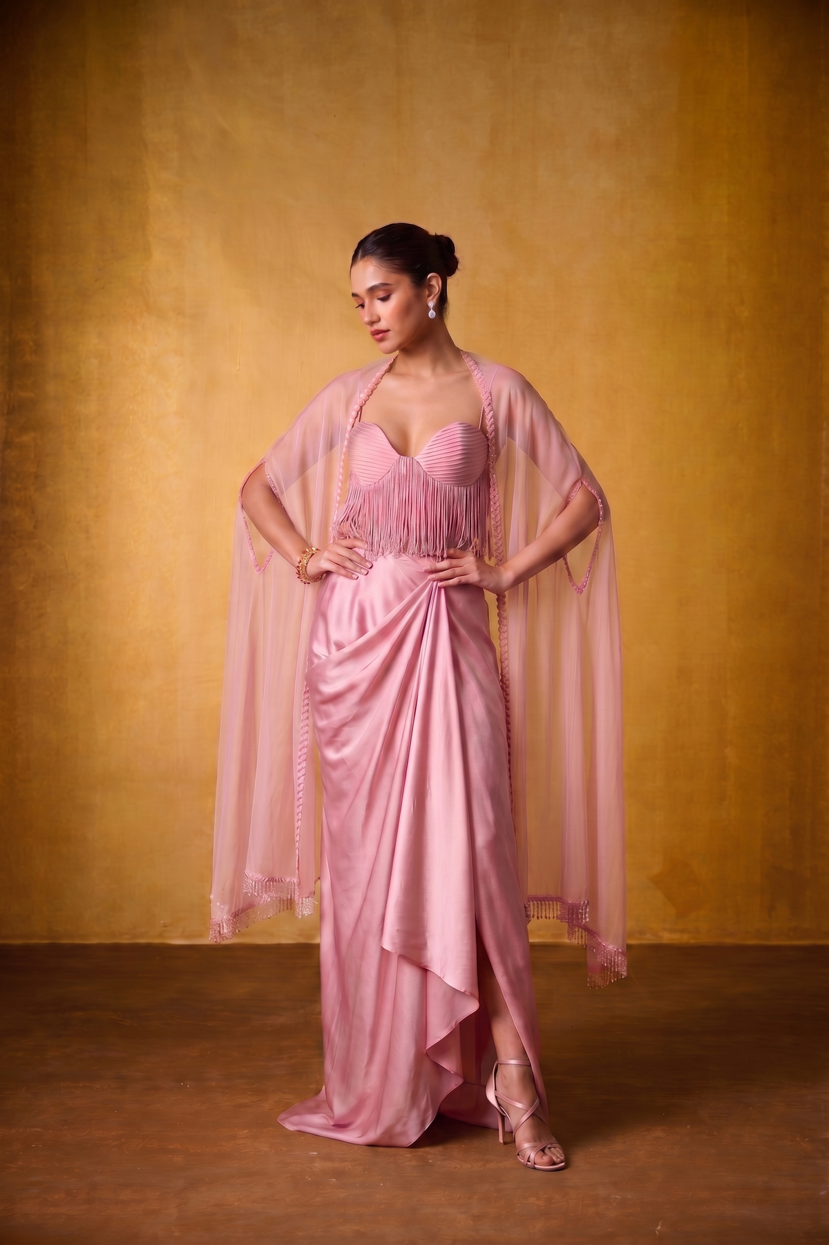 BLUSH PINK DRAPED SKIRT SET