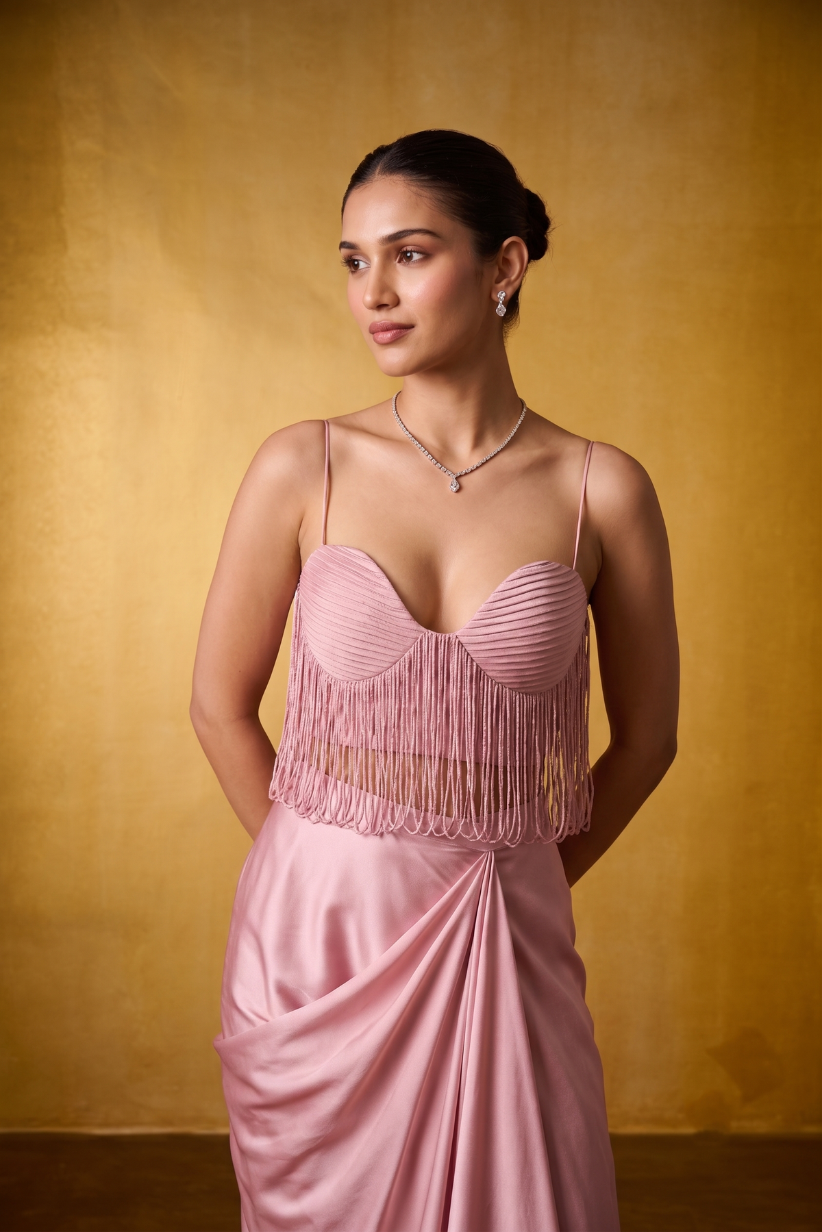 BLUSH PINK DRAPED SKIRT SET