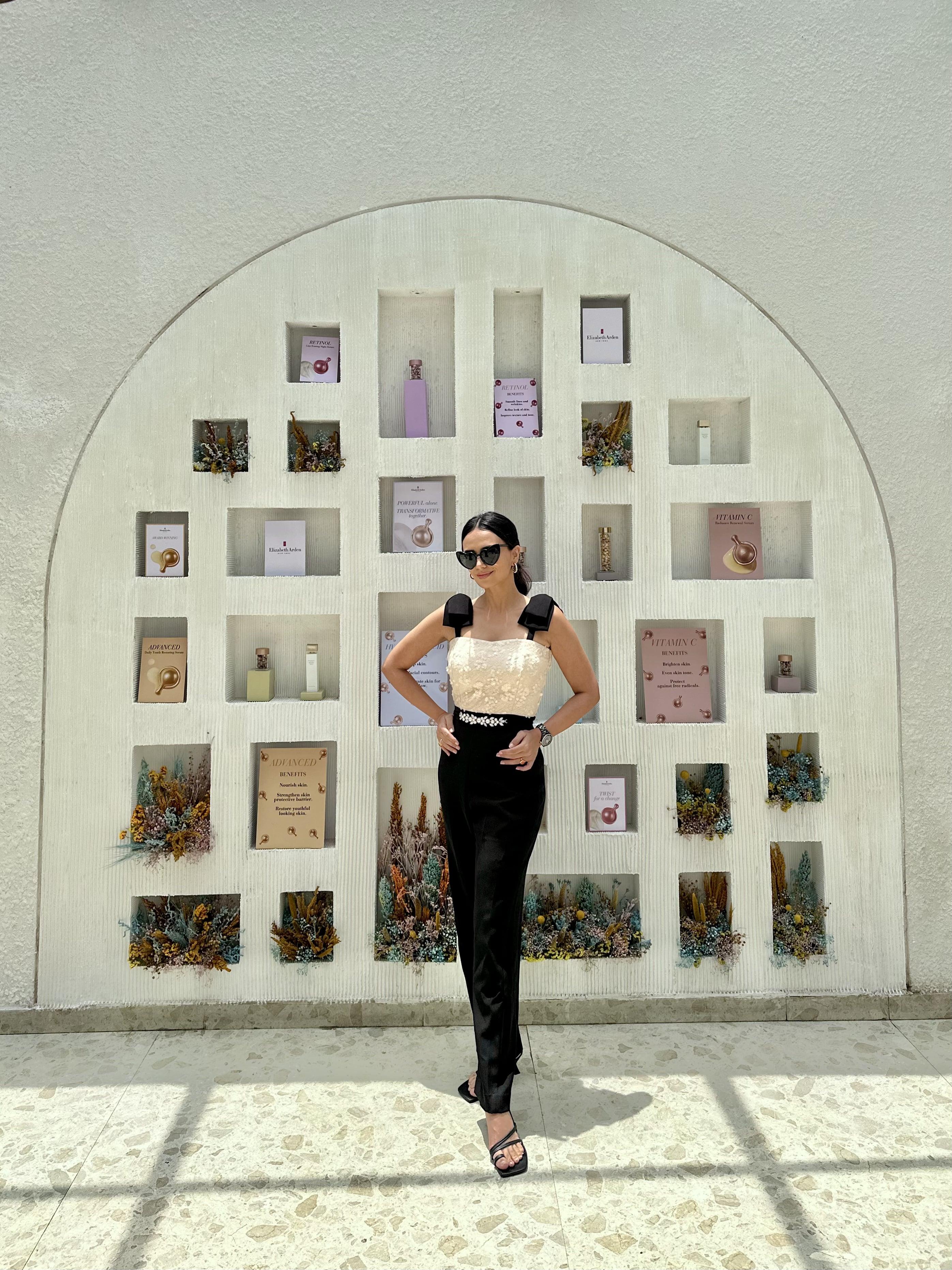 ROSHNI CHOPRA IN IVORY AND BLACK BOW JUMPSUIT