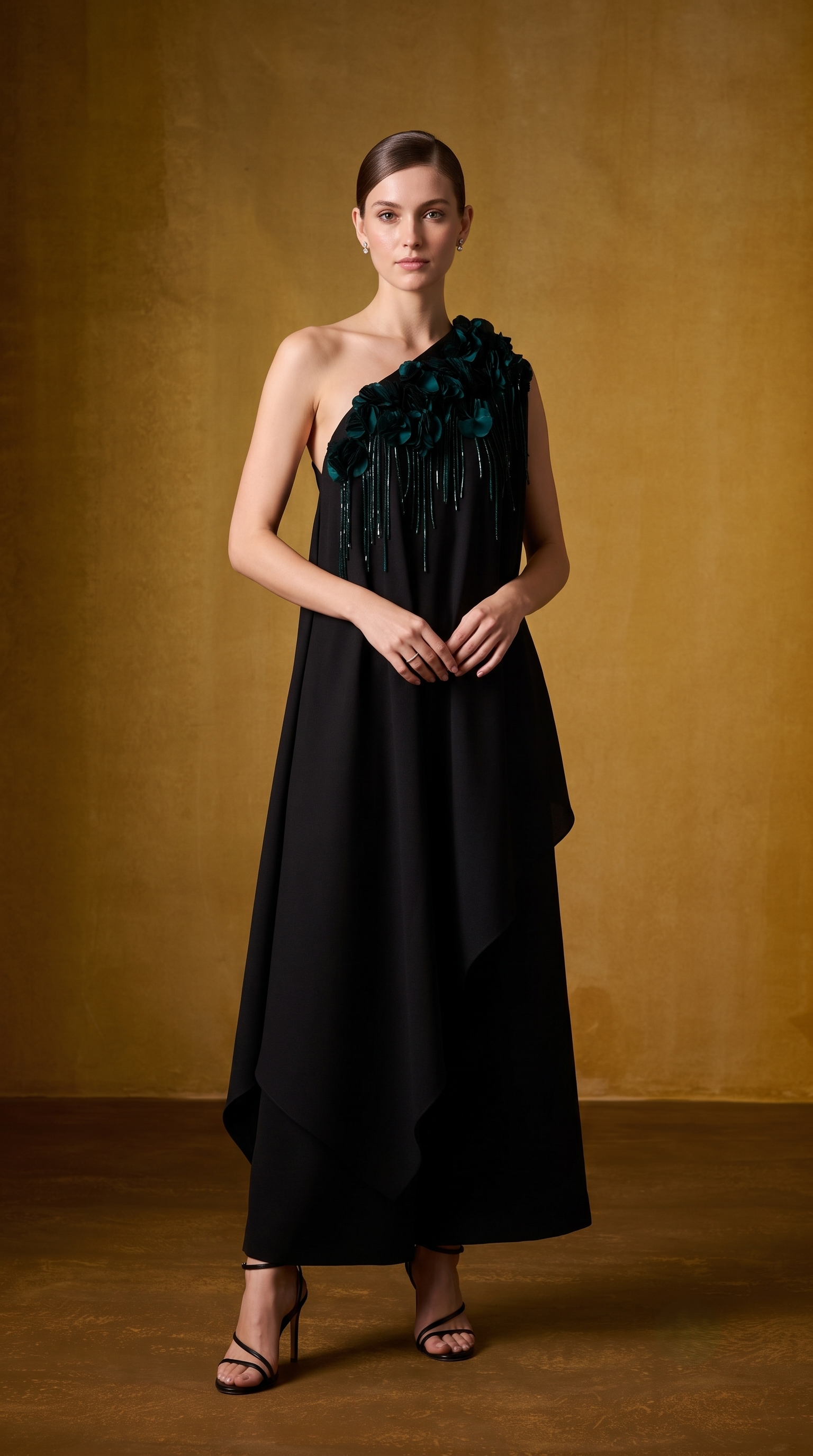 BLACK AND EMERALD KAFTAN SET