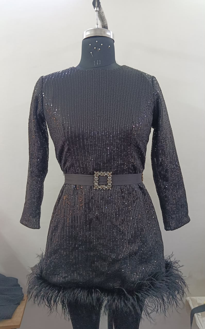 BLACK SEQUIN FEATHER DRESS - SALE