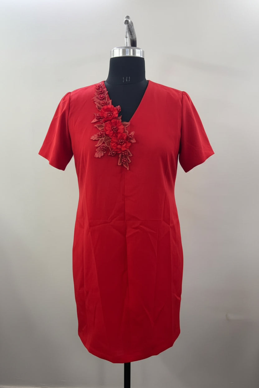 RED SHEATH EMBELLISHED DRESS - SALE