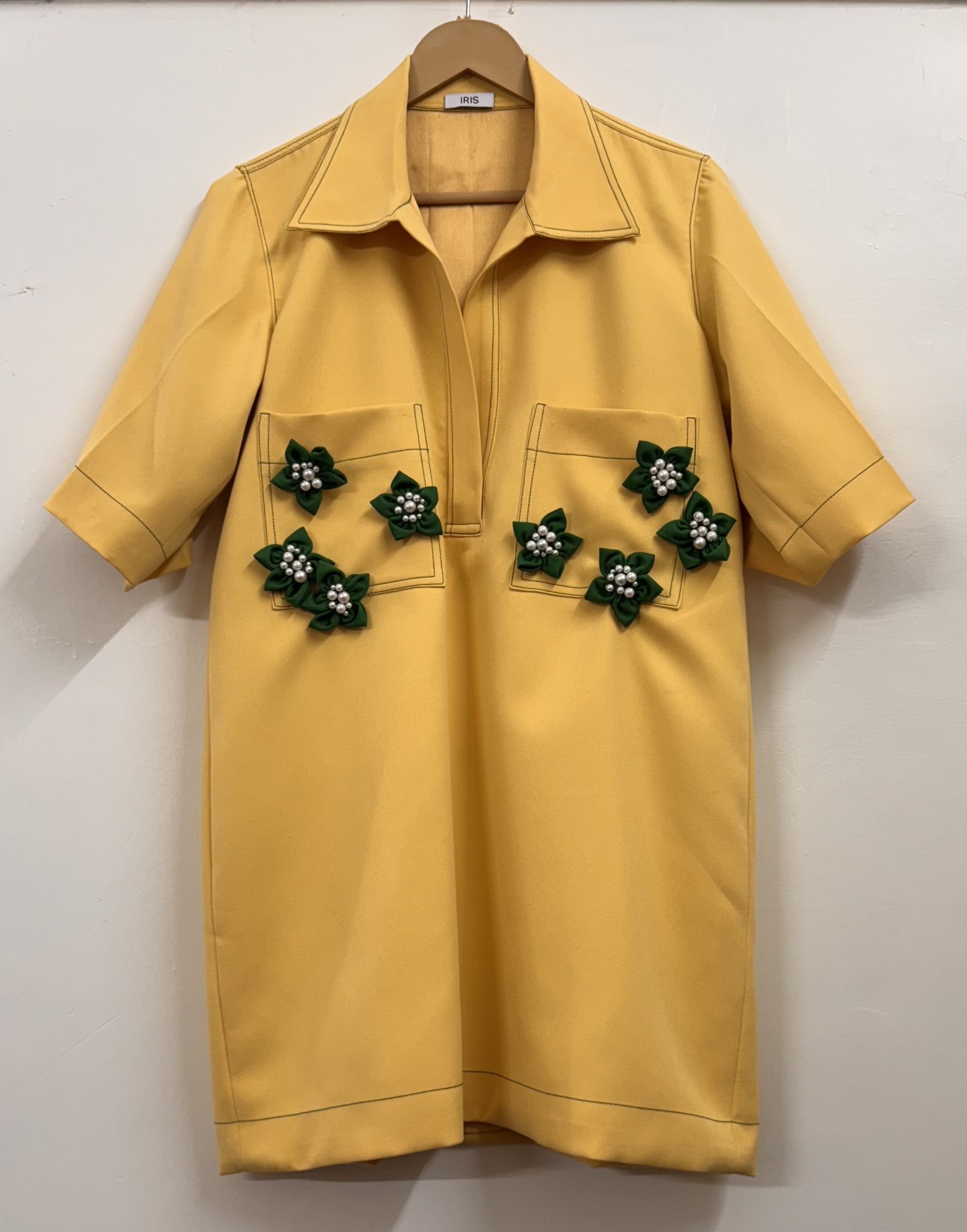 YELLOW AND GREEN 3D FLOWER DRESS