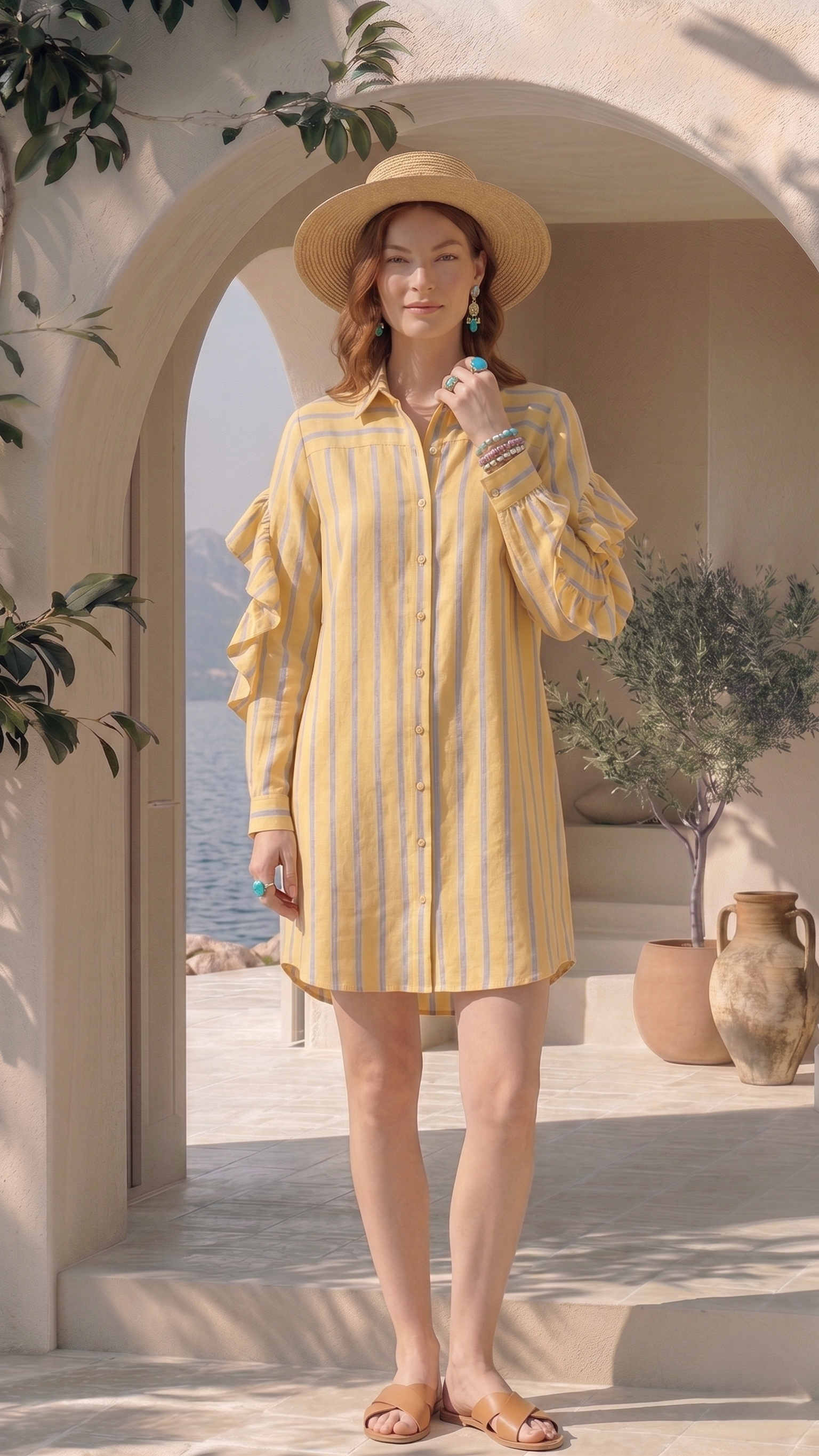 YELLOW STRIPED SHIRT DRESS