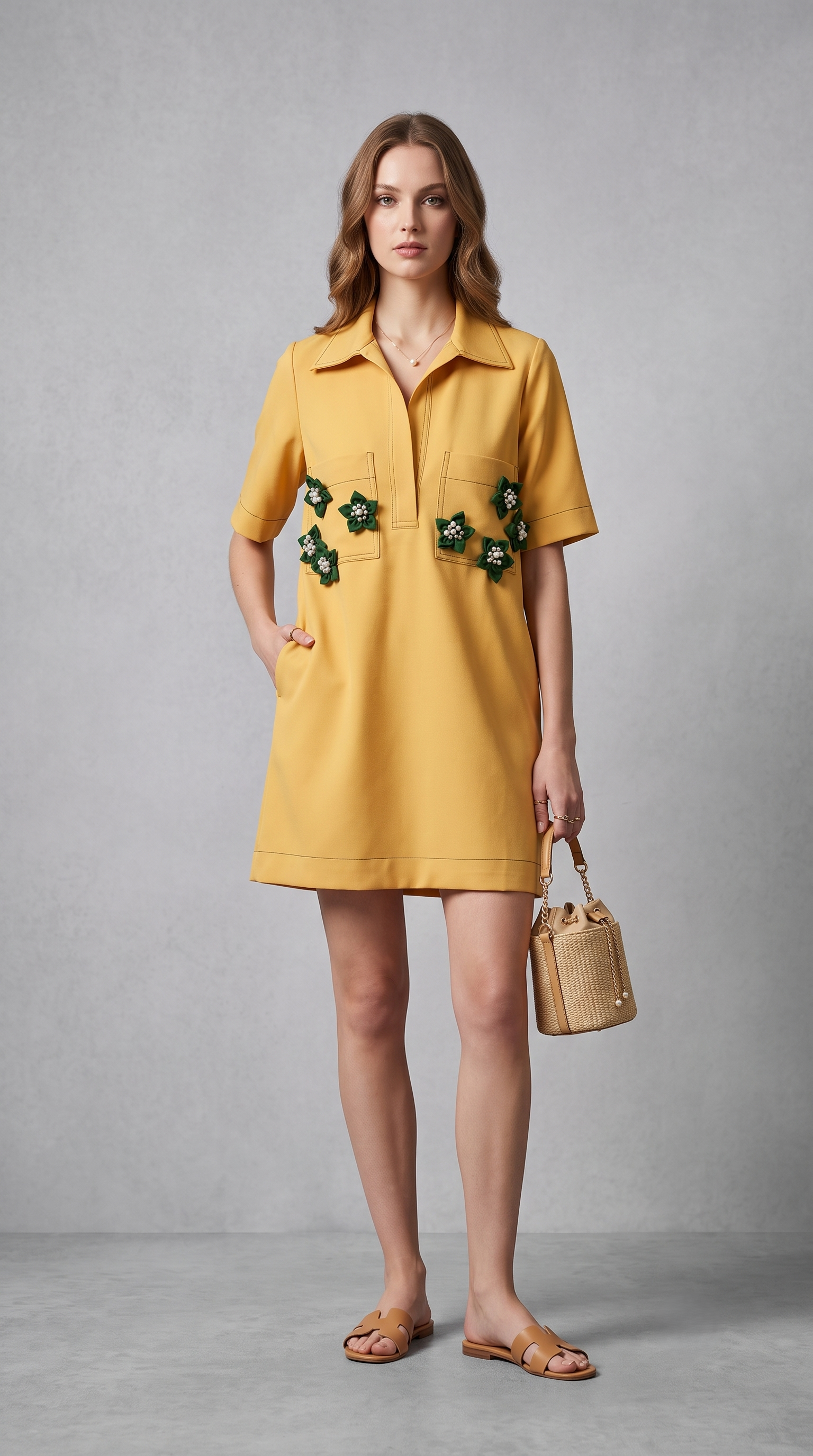 YELLOW AND GREEN 3D FLOWER DRESS - SALE