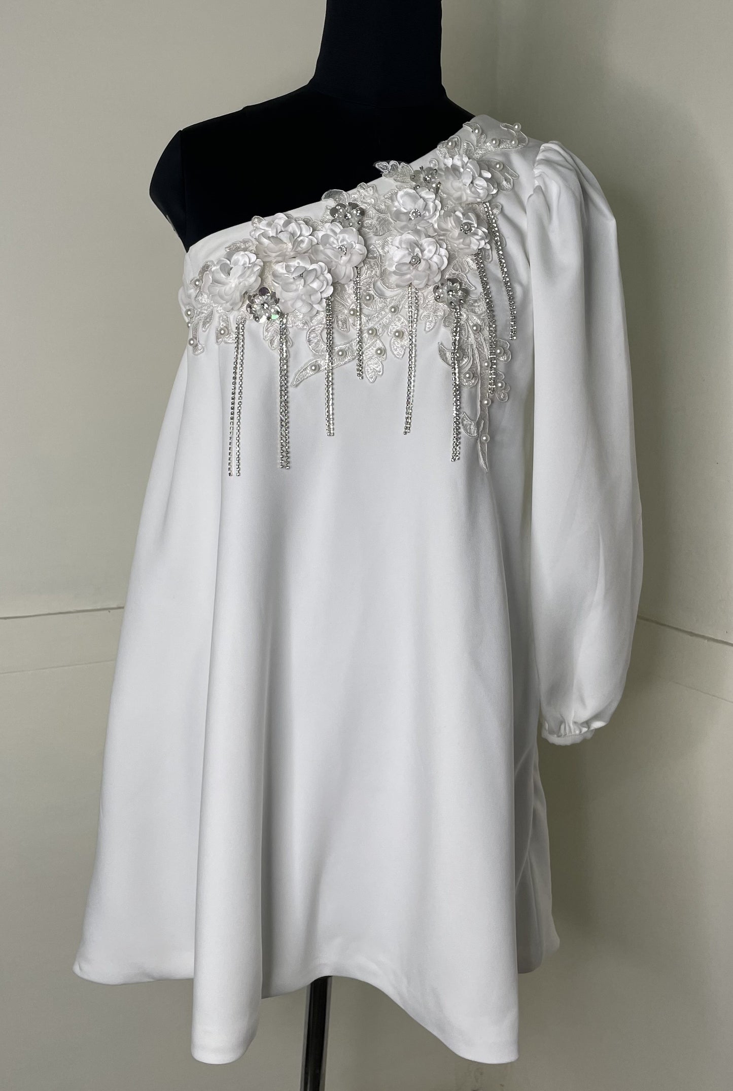 IVORY ASYMMETRICAL EMBELLISHED DRESS