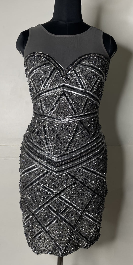 GREY EMBELLISHED SHEATH DRESS