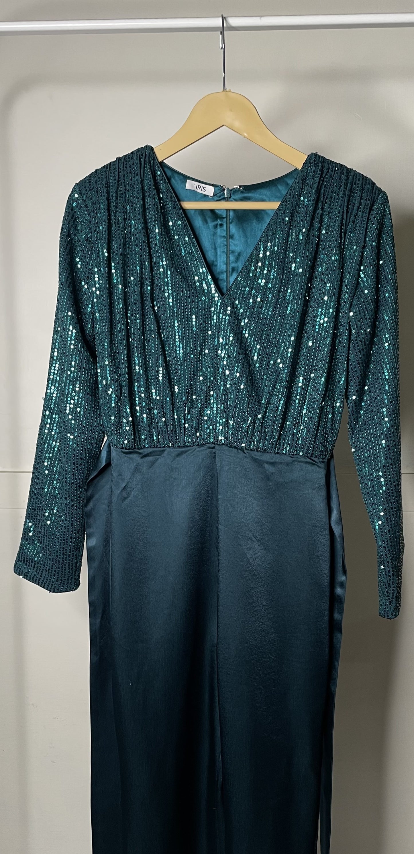 TEAL SEQUIN TYE JUMPSUIT