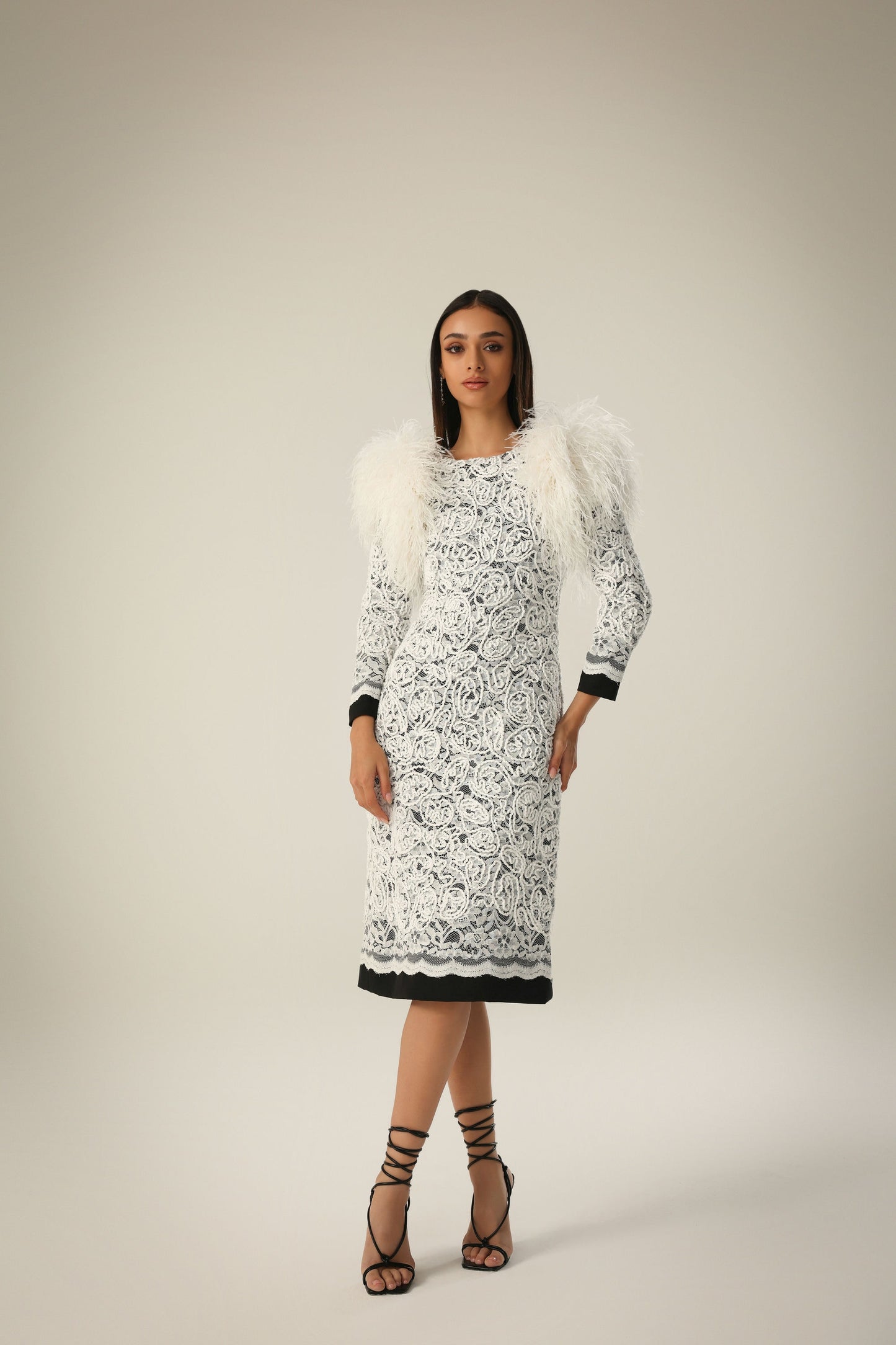 IVORY LACE FEATHER DRESS