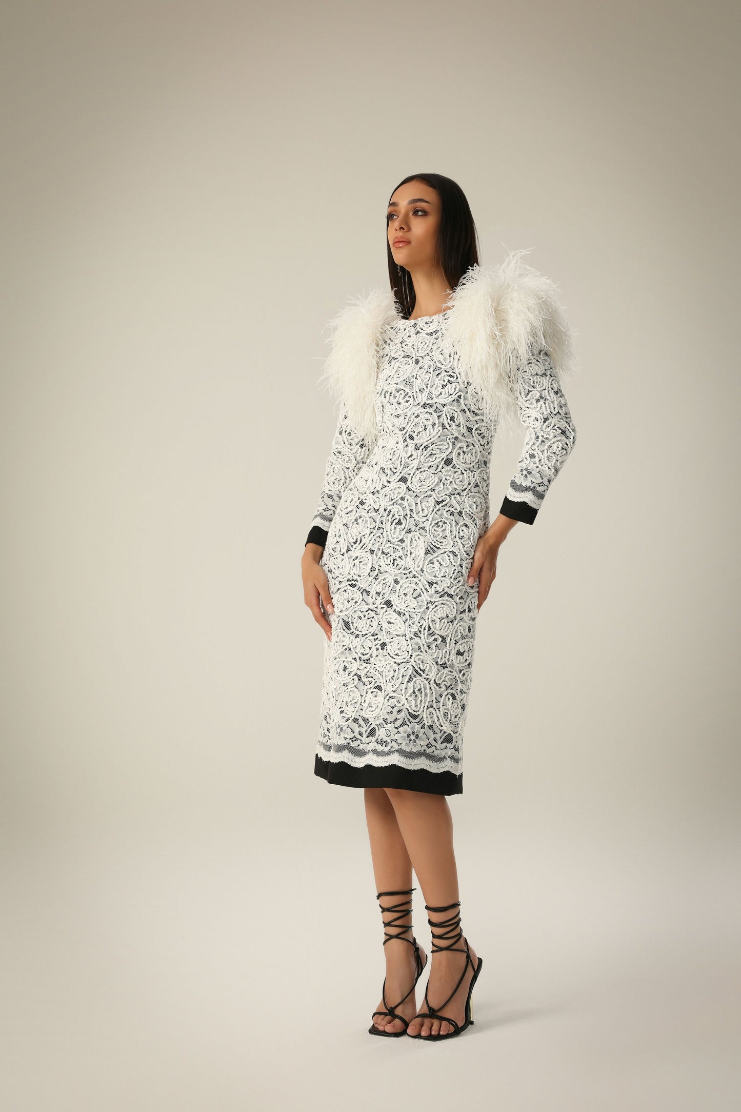 IVORY LACE FEATHER DRESS