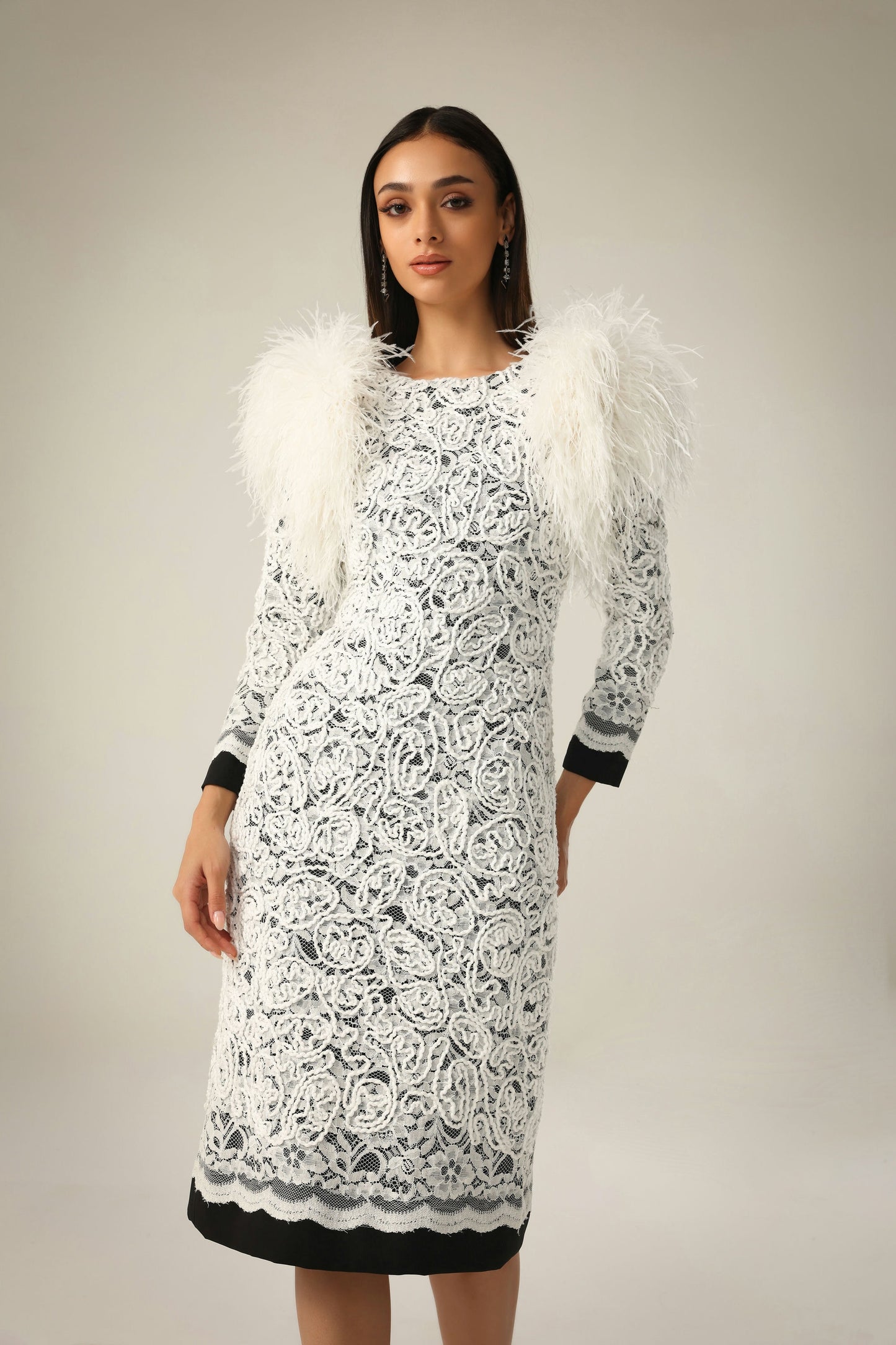 IVORY LACE FEATHER DRESS