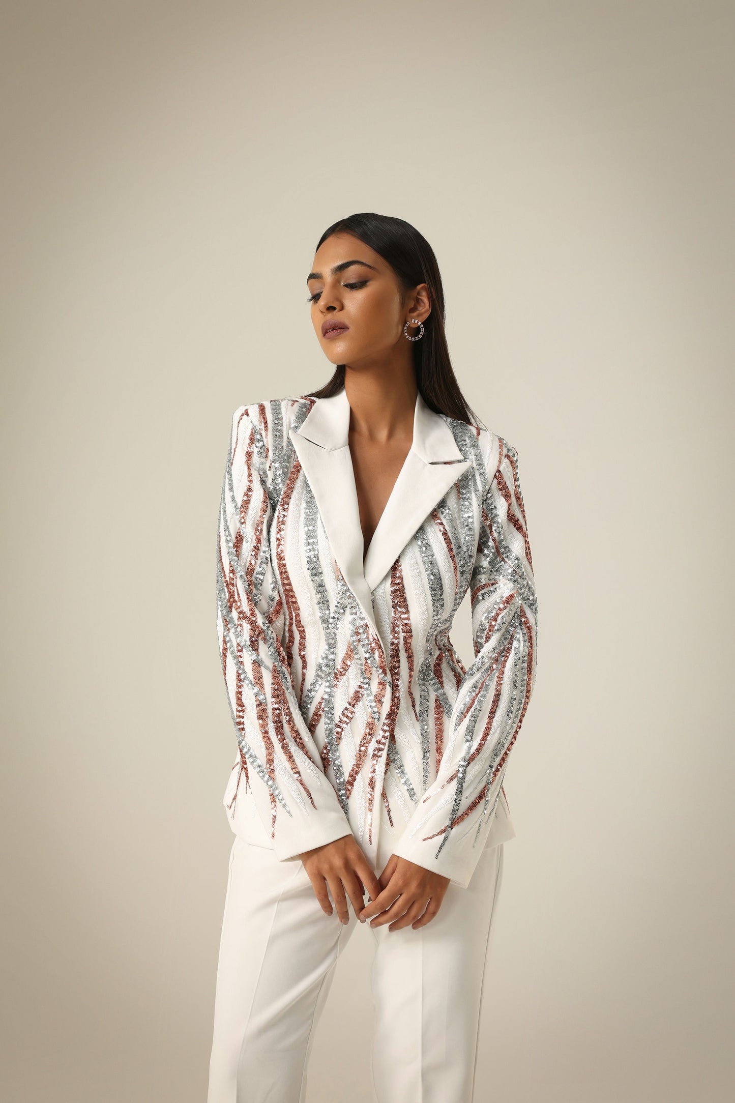 IVORY SEQUIN BLAZER SET