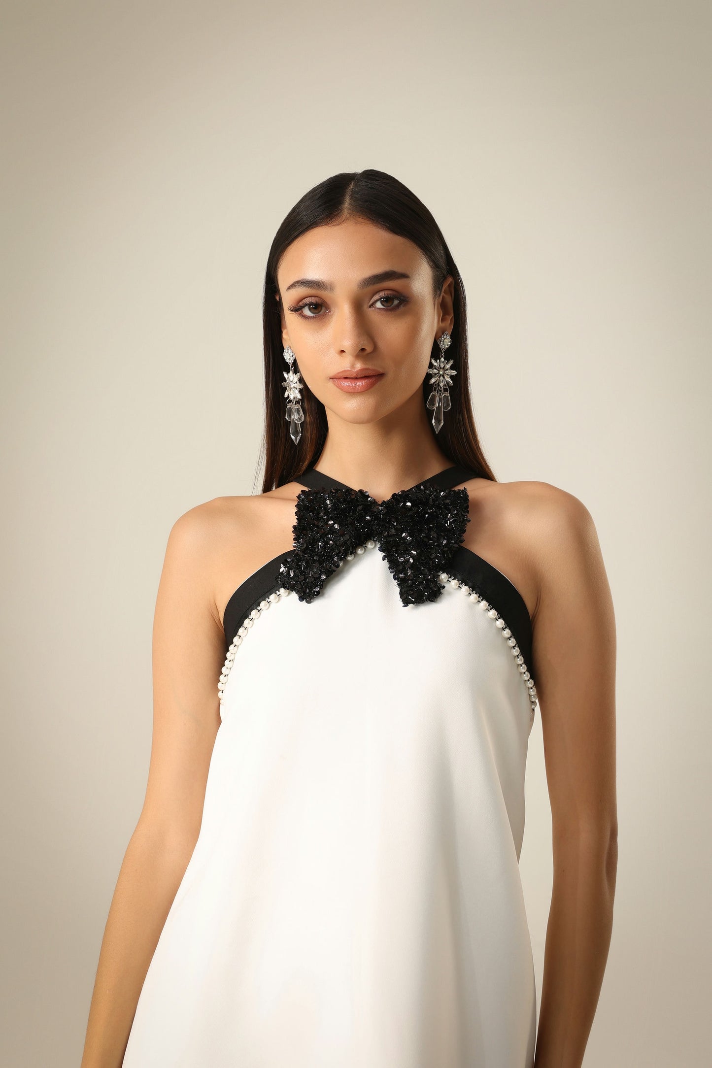 IVORY BLACK BOW DRESS