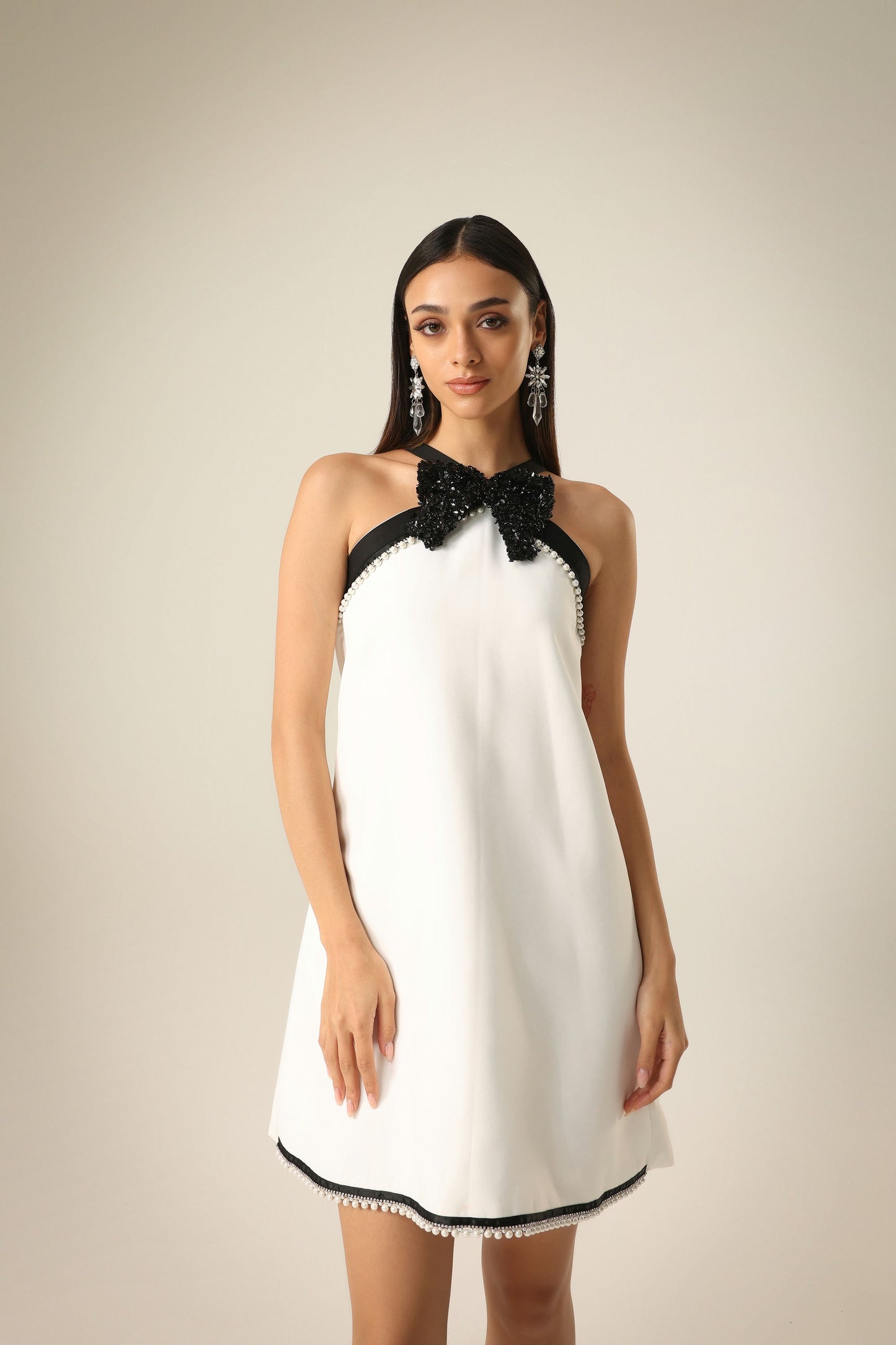 IVORY BLACK BOW DRESS