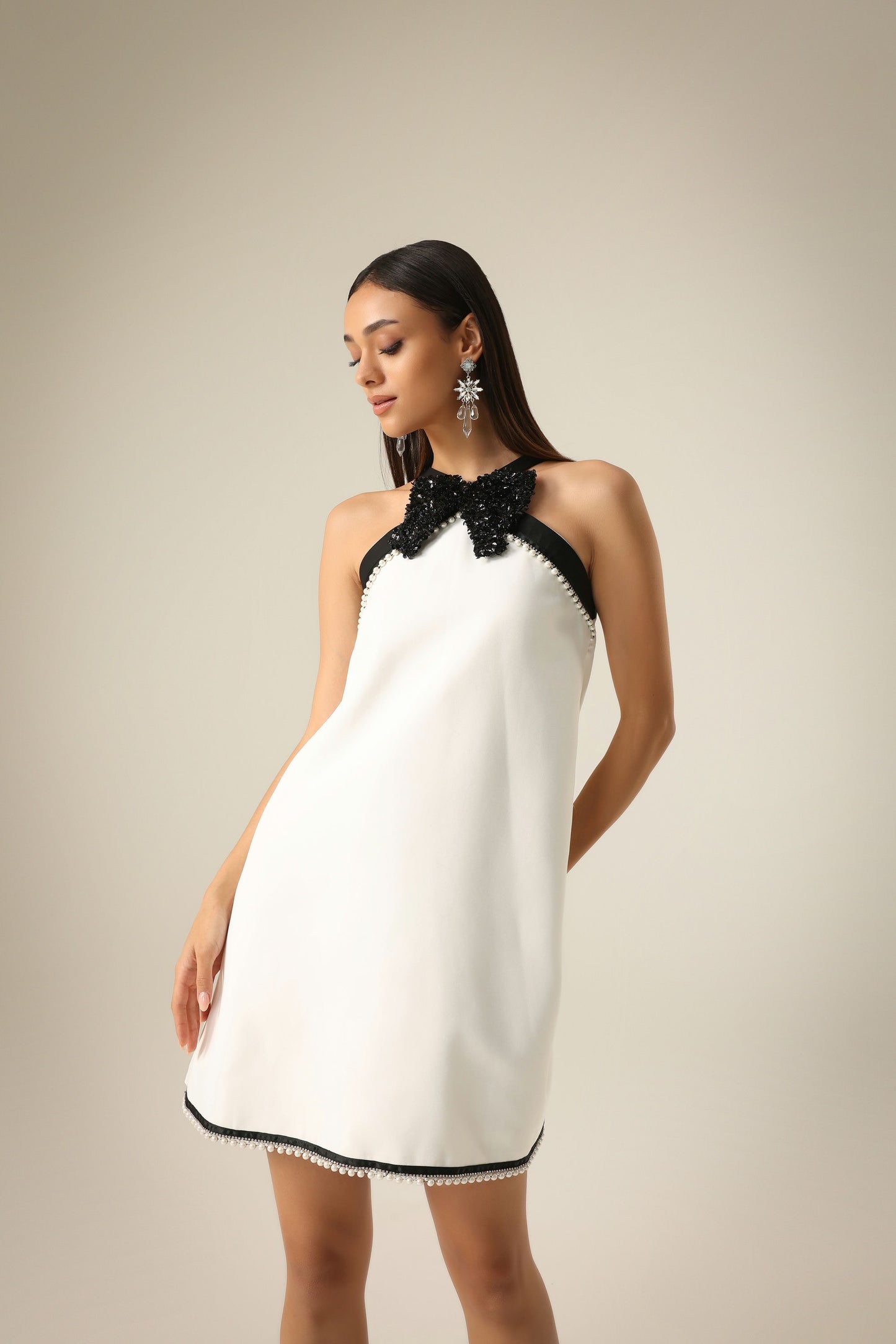 IVORY BLACK BOW DRESS