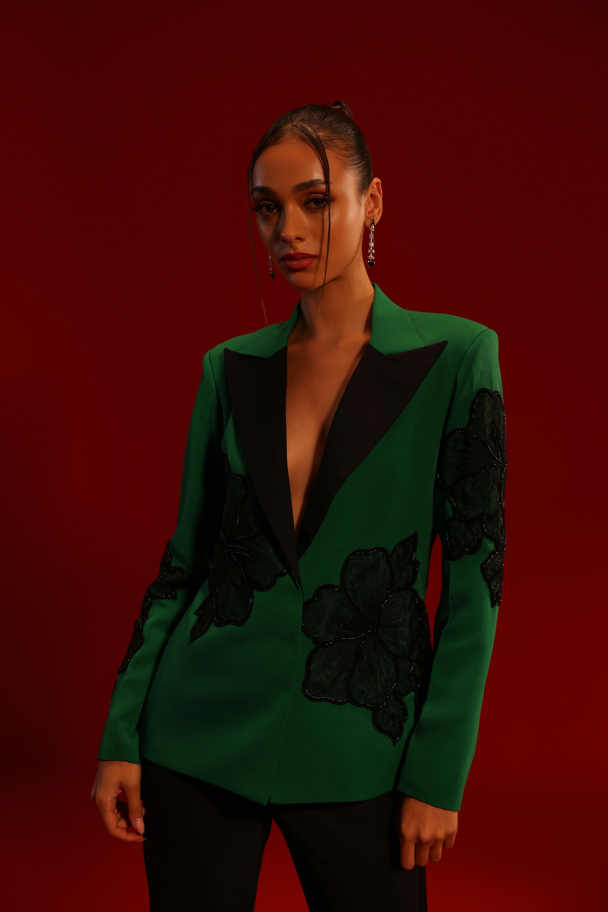 GREEN FLOWER BLAZER SET