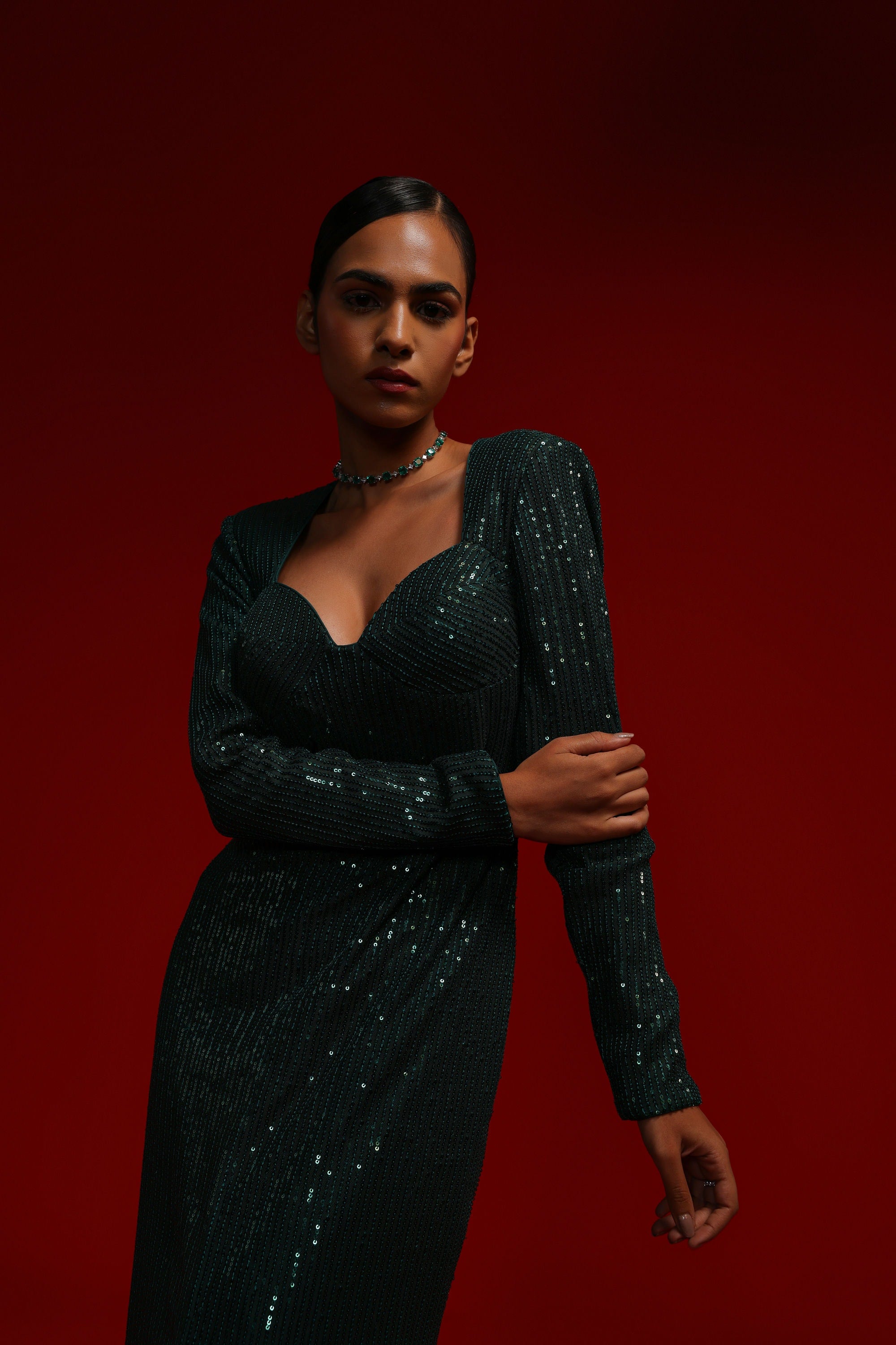 EMERLAD SEQUIN CORSET DRESS