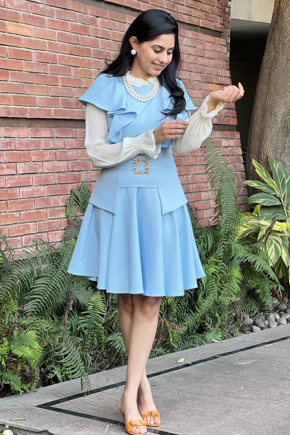 PRAKASHI IN ICE BLUE RUFFLE SET - LabelIris