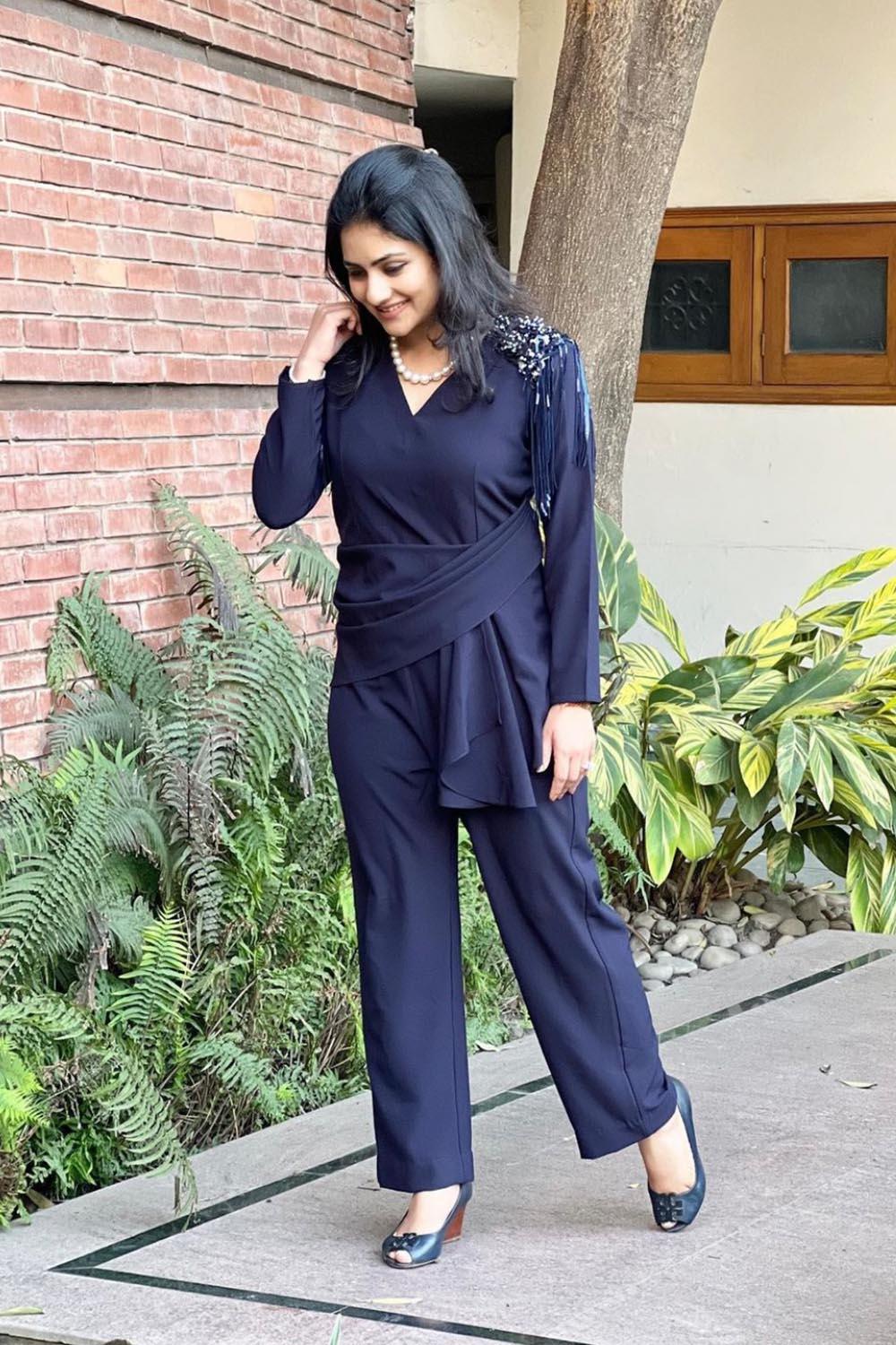 SAKSHI IN NAVY DRAPE CO-ORD SET - LabelIris